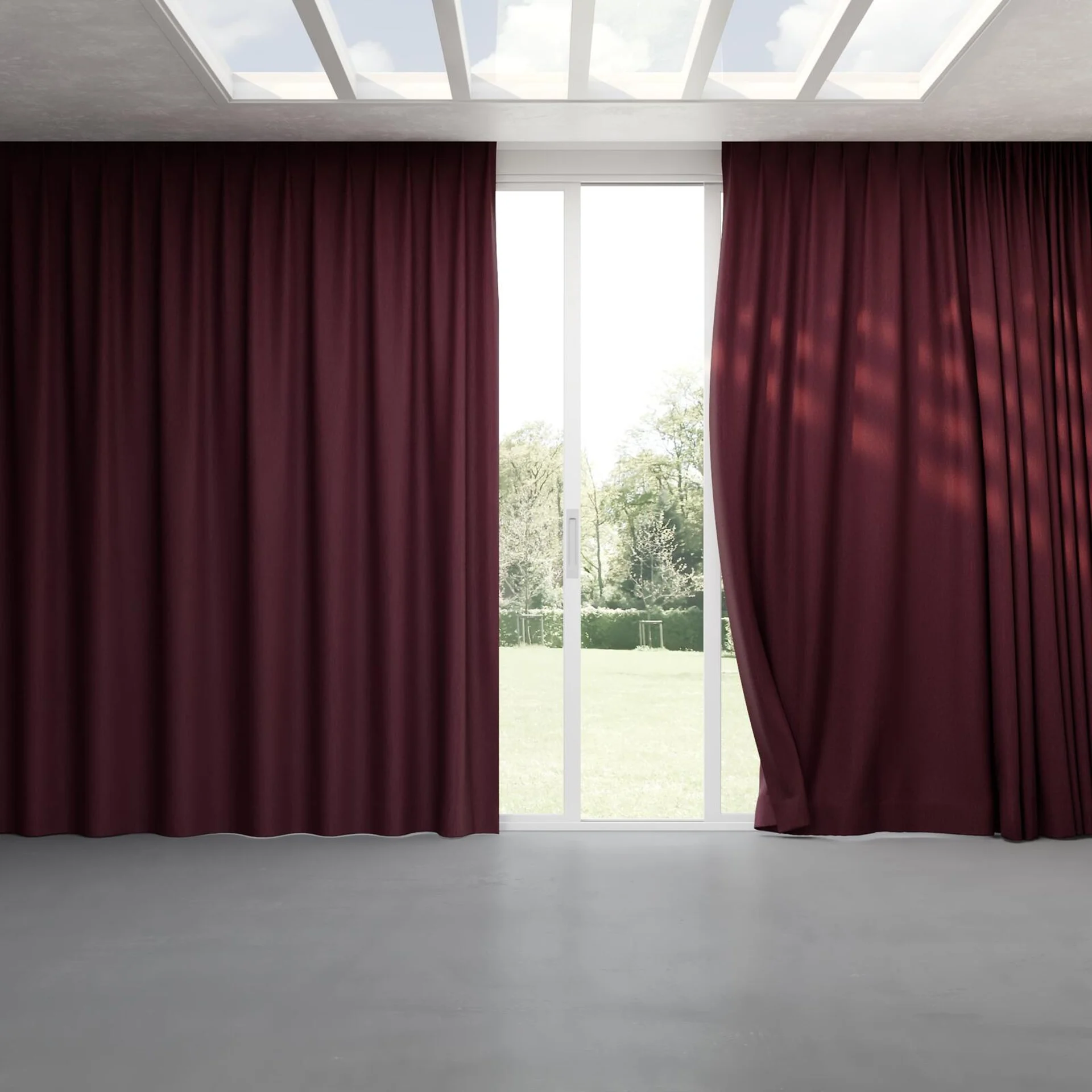 Full view of Tuxedo Burgundy, pinch pleat