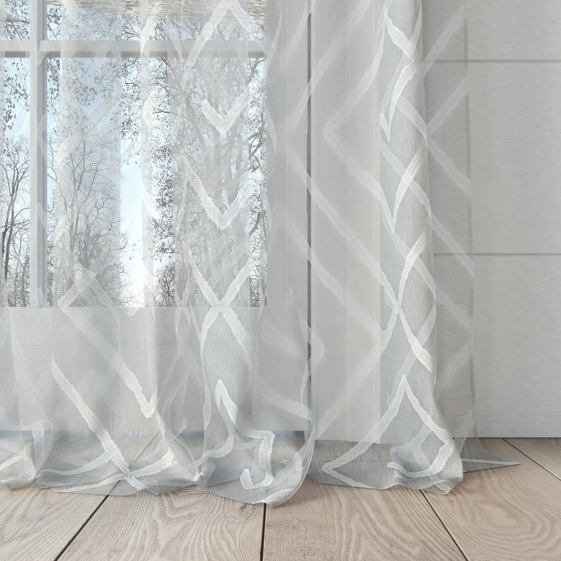 Bottom view of Dadaism Snow, puddled, on curtain rod
