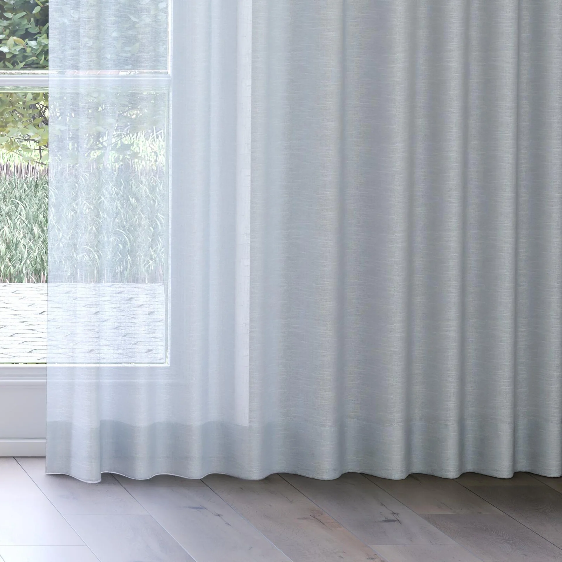 Bottom view of Angelic Duckegg, on curtain rail