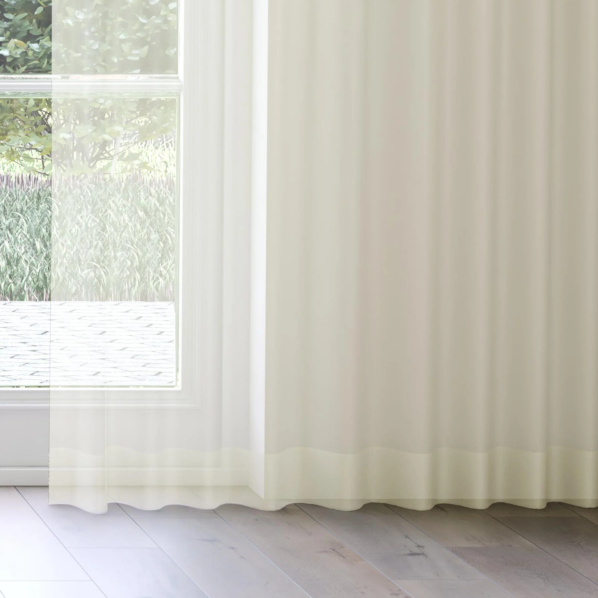 Bottom view of Xo Putty, on curtain rail