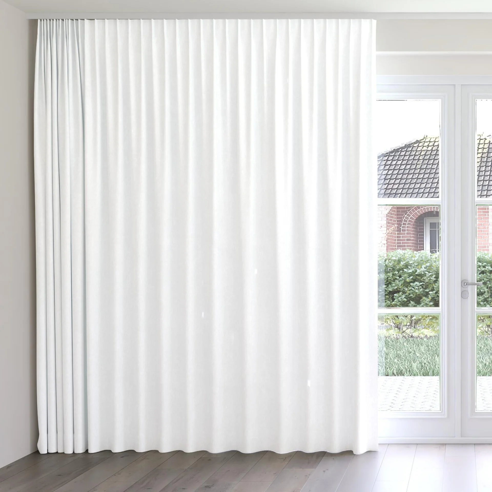 Front view of Glamour Angora, on curtain rail