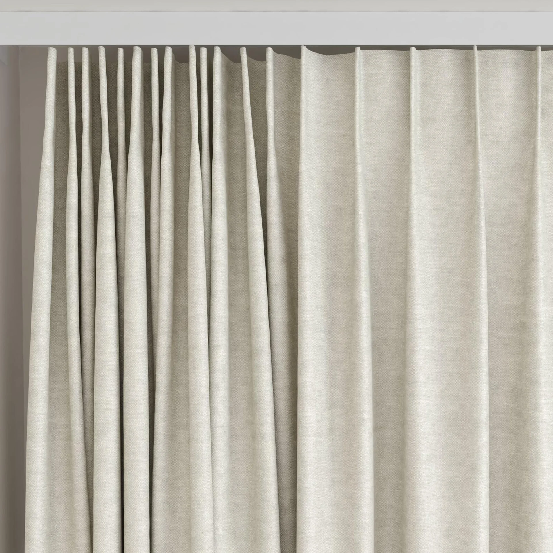Top view of Colourwash Flax, on curtain rail
