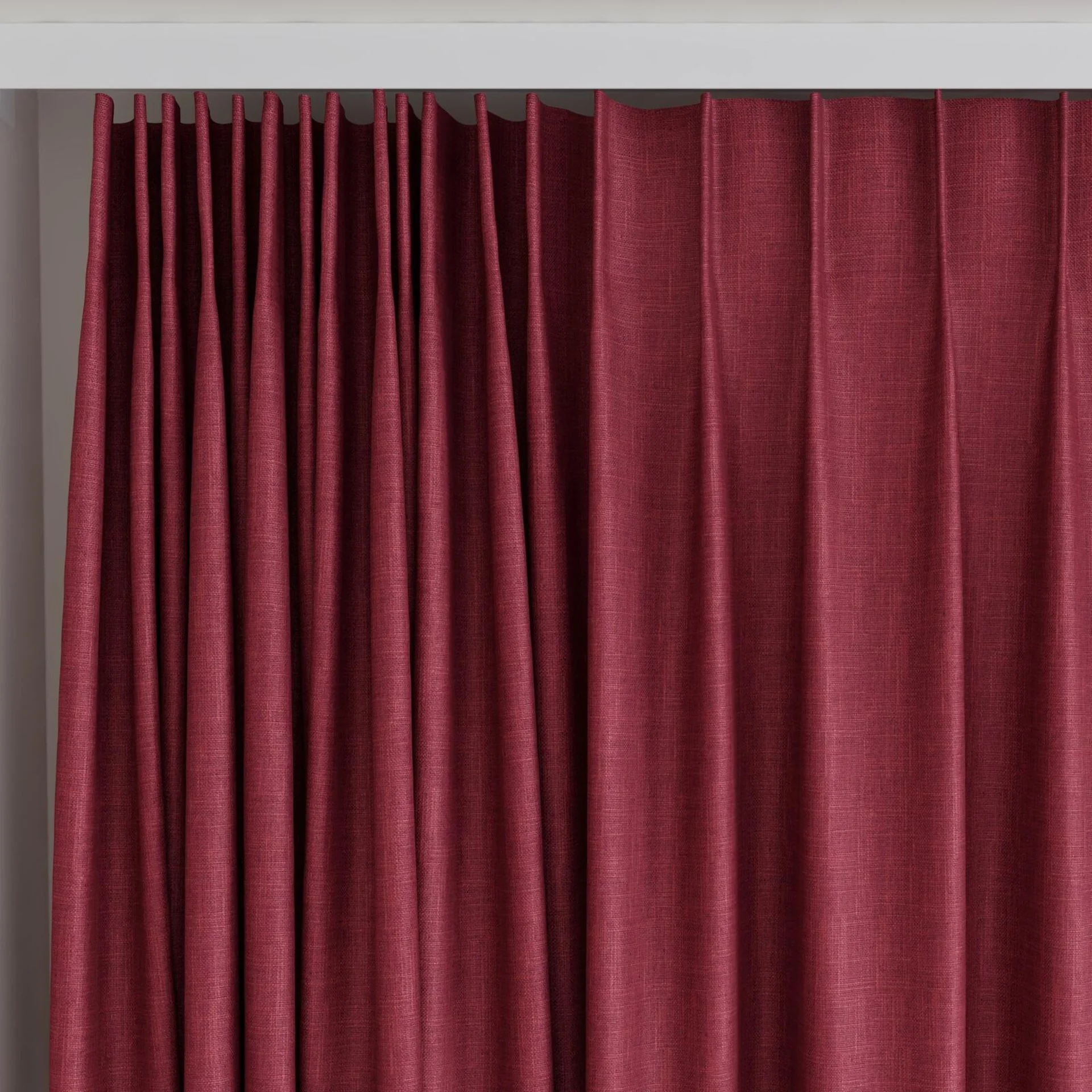 Top view of Frisco Cerise, on curtain rail