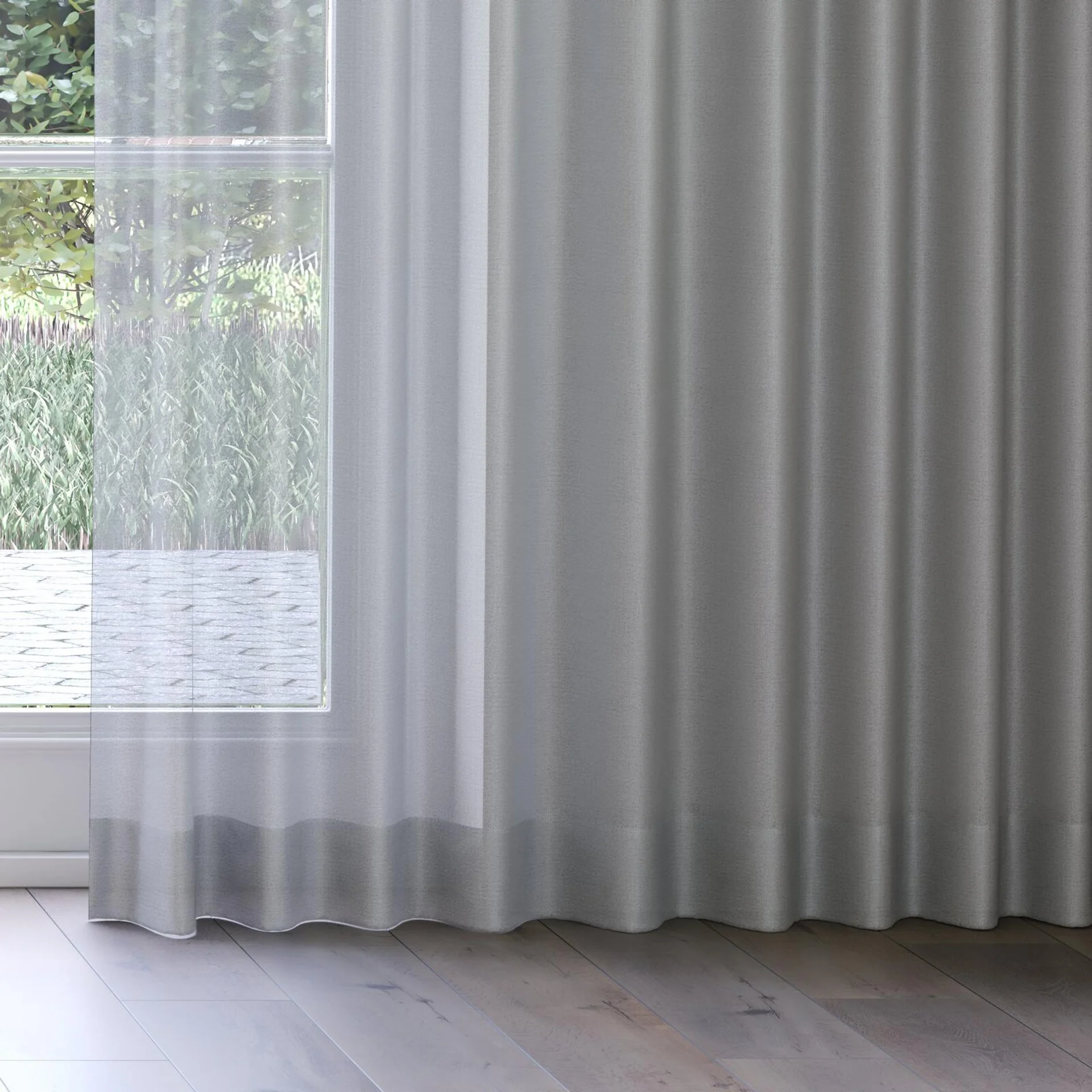 Bottom view of Jermian Metal, on curtain rail