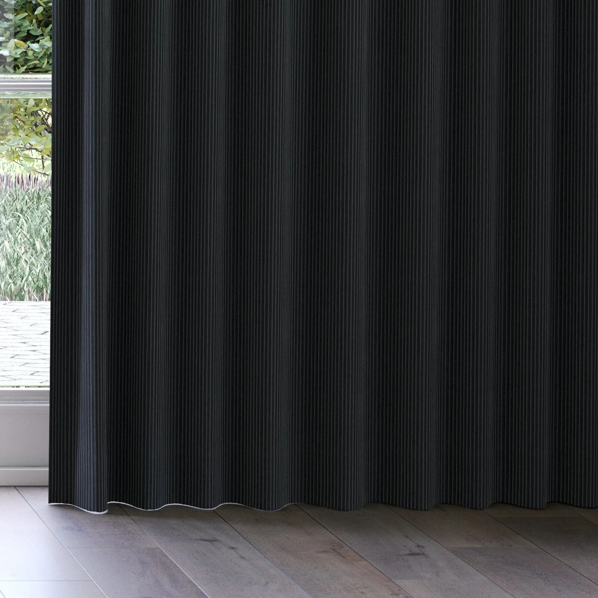 Bottom view of Embrace Reglisse, on curtain rail