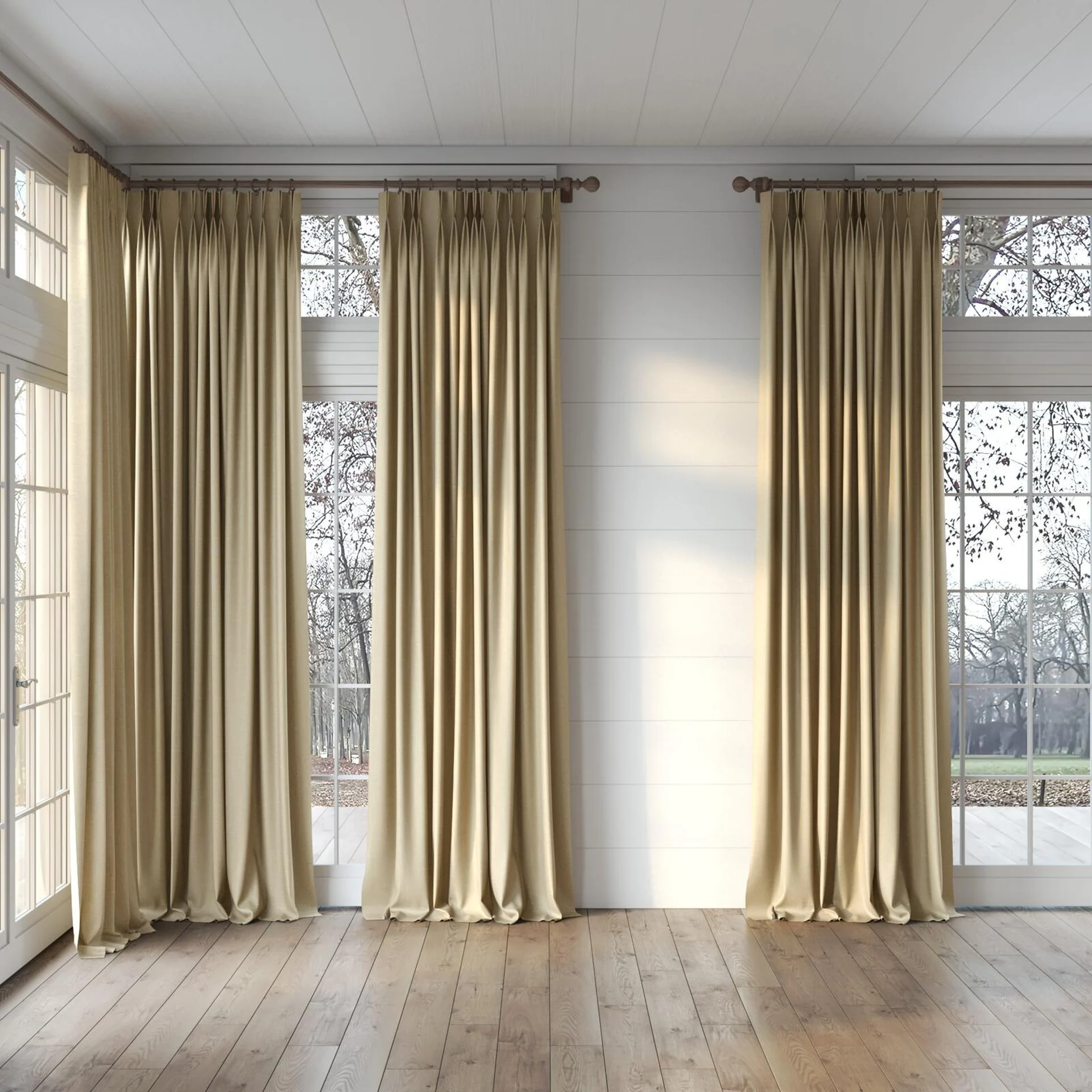 Full view of Gent Lion, puddled, on curtain rod