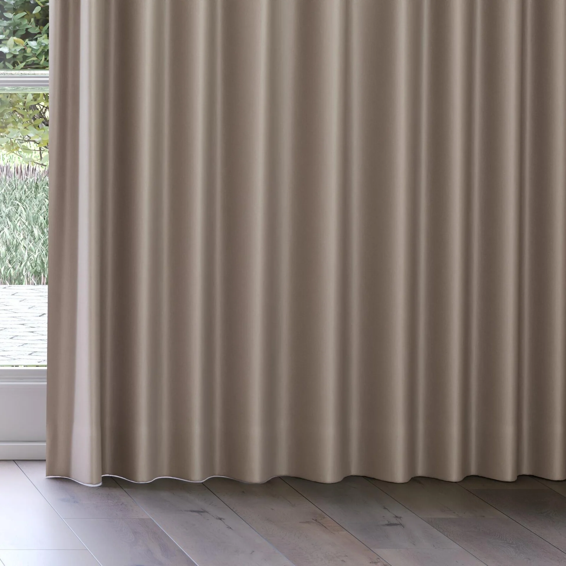 Bottom view of Heron Sepia, on curtain rail