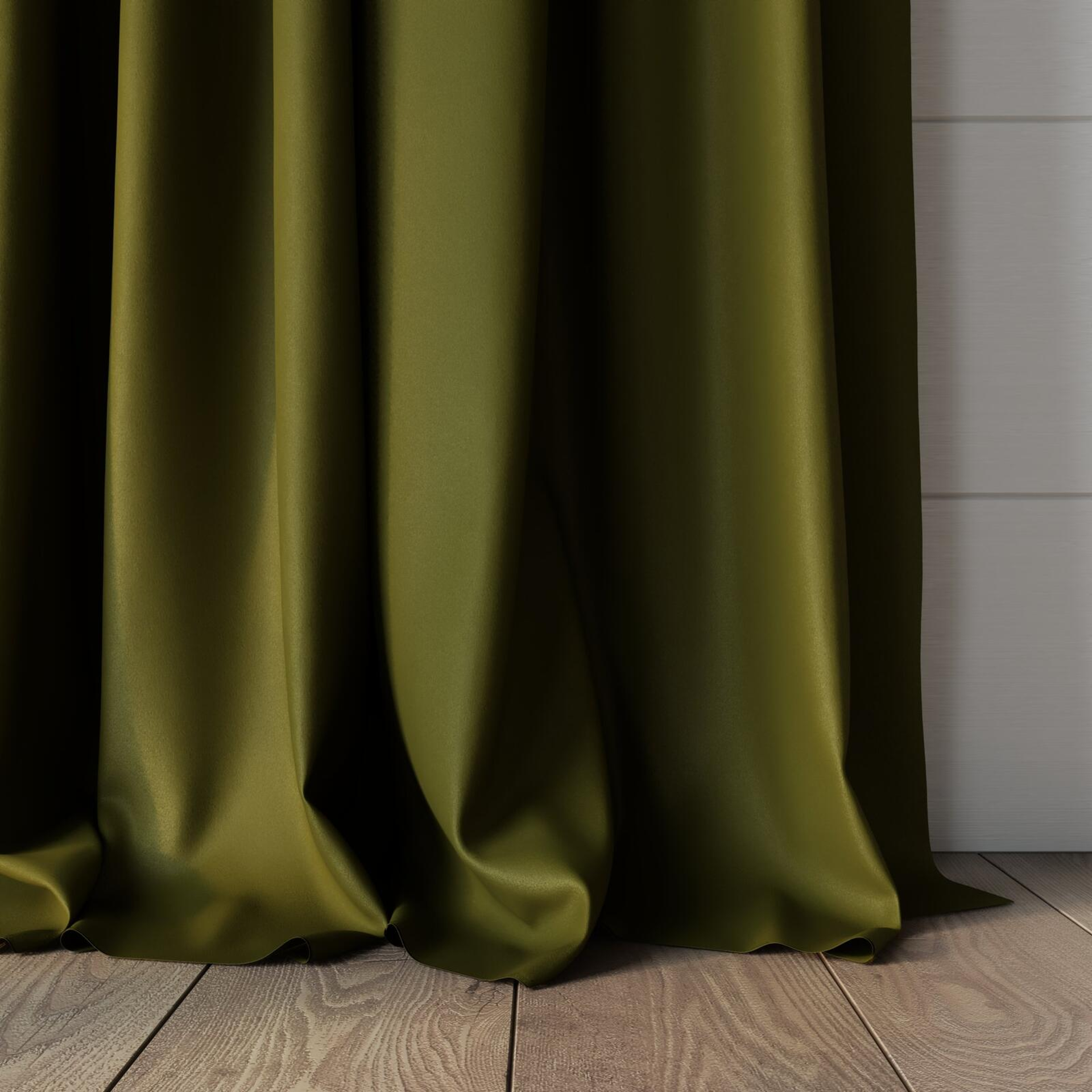 Bottom view of Vela Camouflage, puddled, on curtain rod