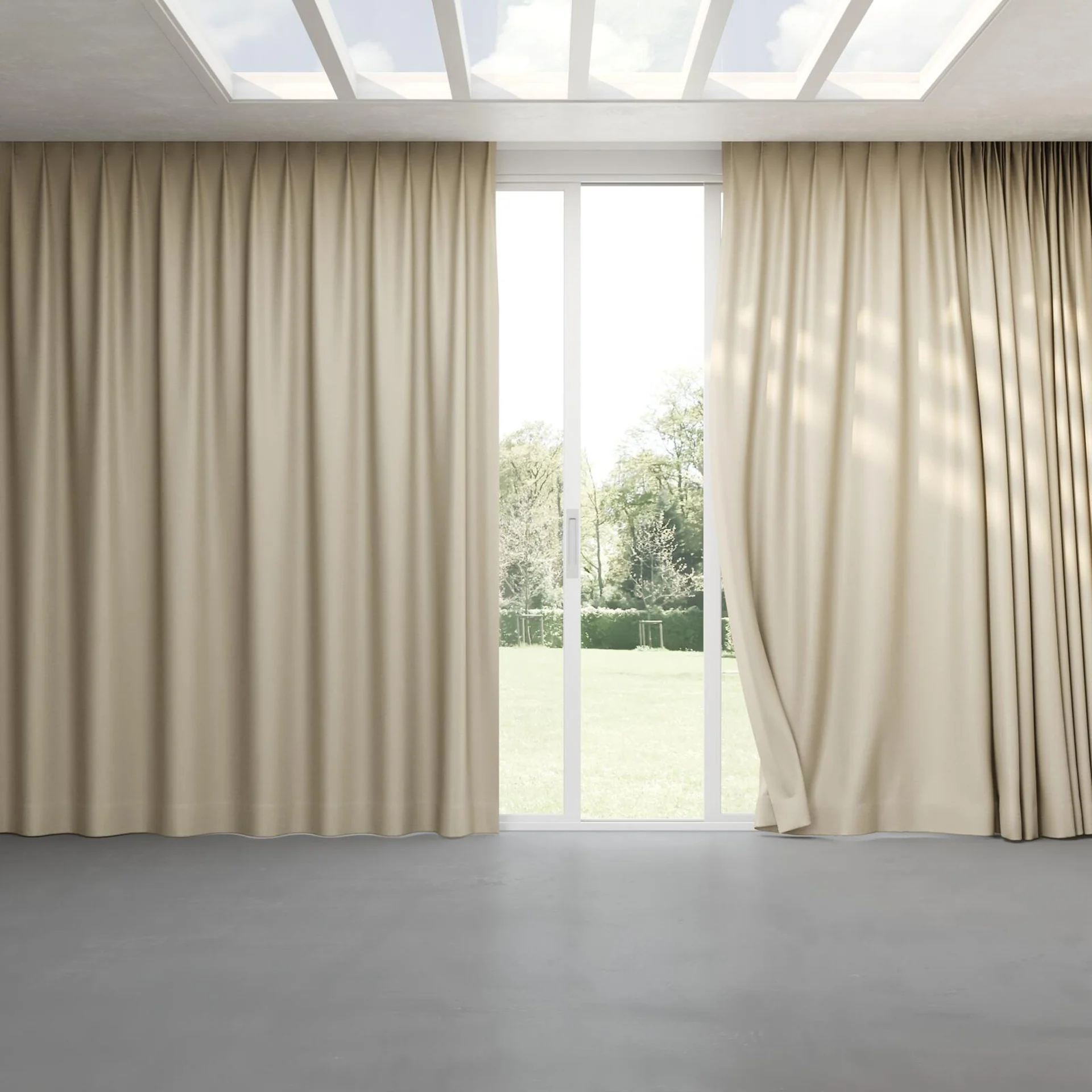 Full view of Banksia Linen, pinch pleat