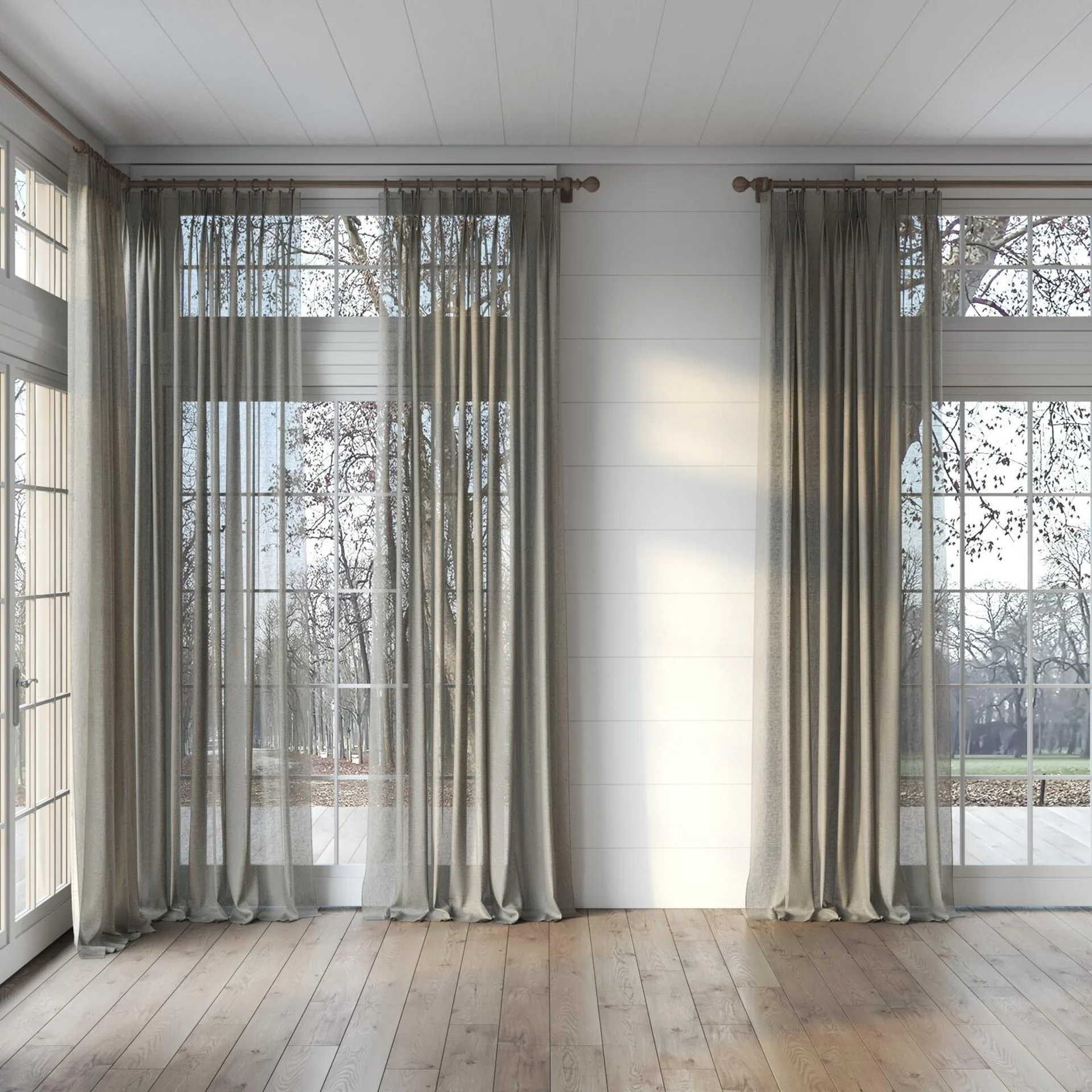 Full view of Laconia Air Metal, puddled, on curtain rod