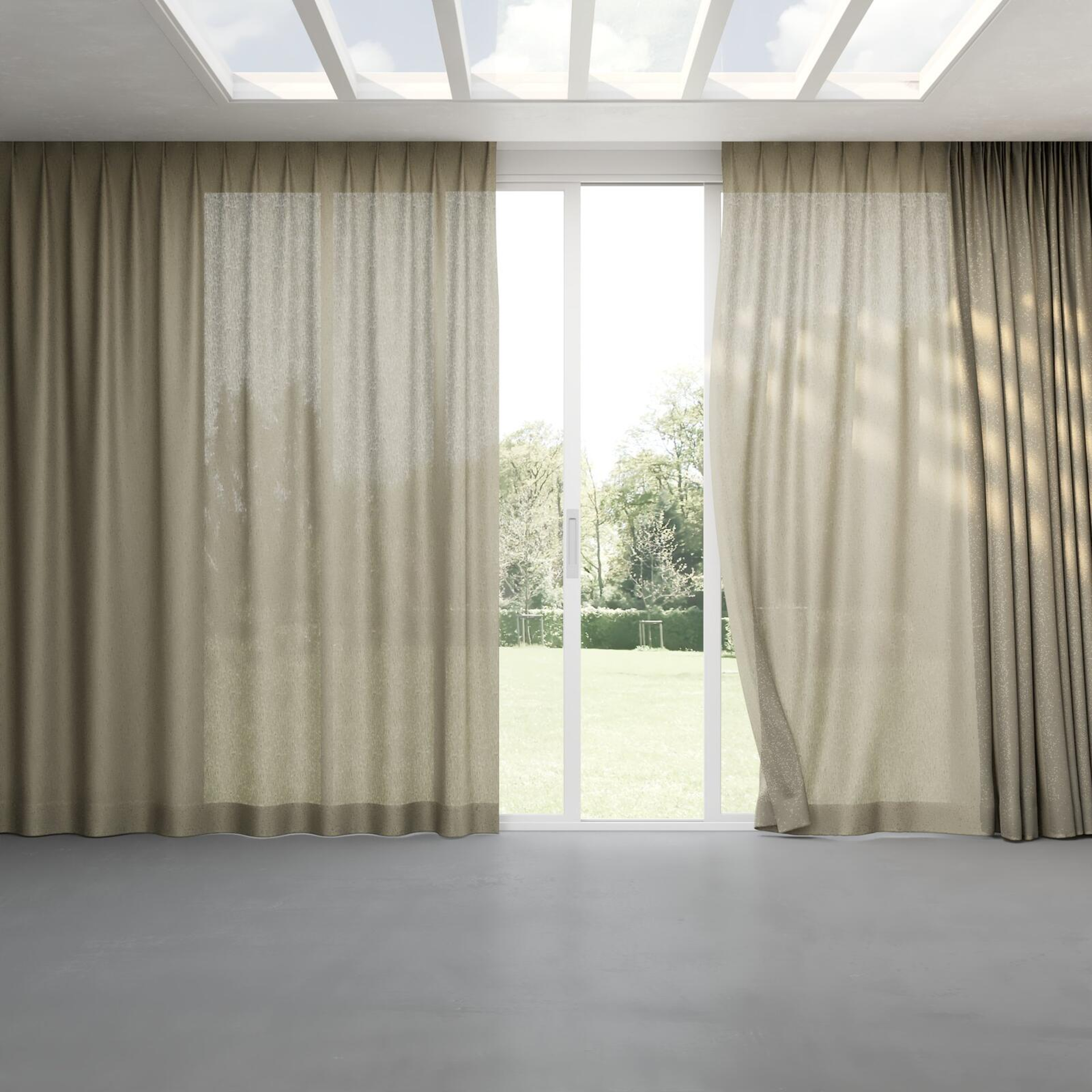 Full view of Gesso Lino Olive, pinch pleat