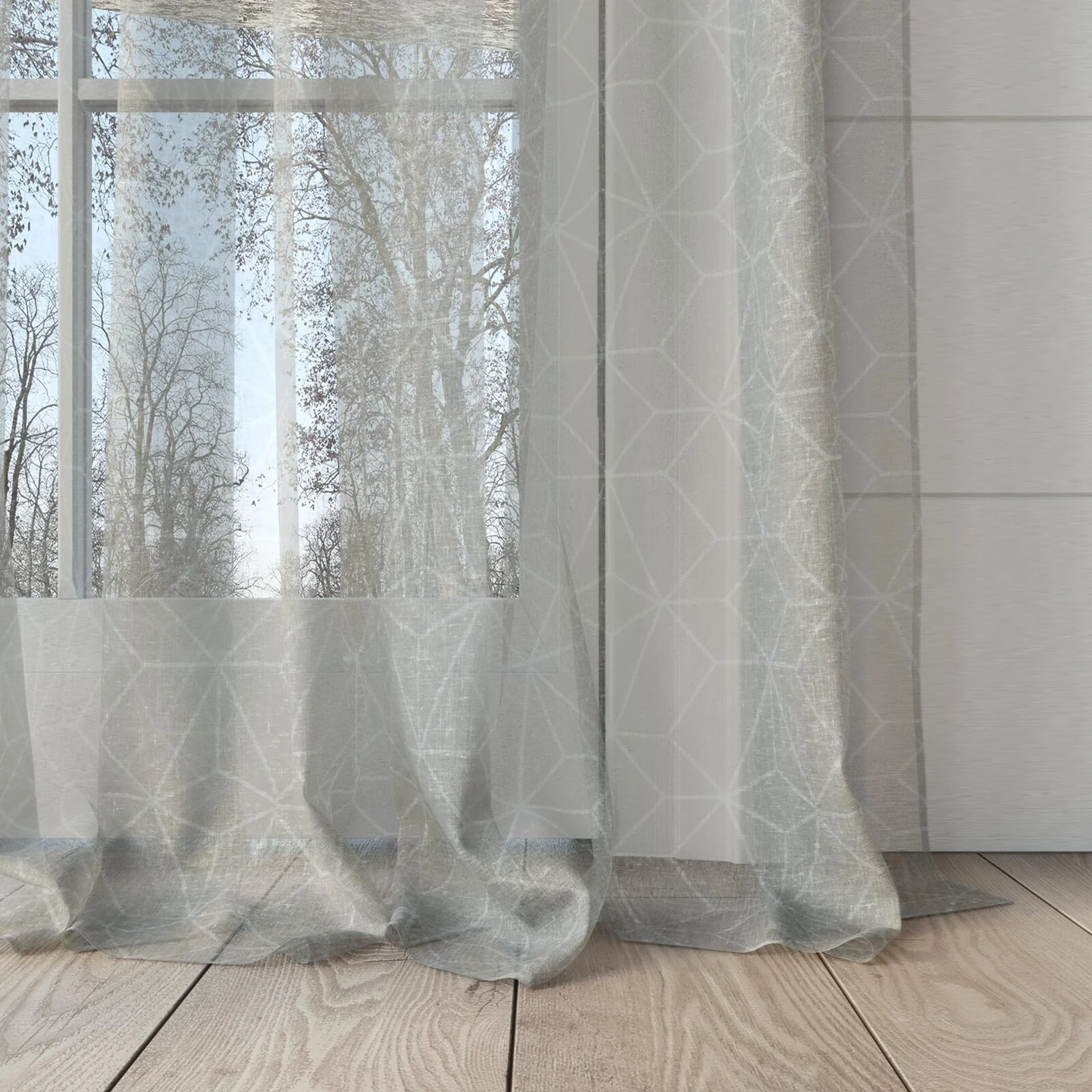 Bottom view of Alassio Linen, puddled, on curtain rod
