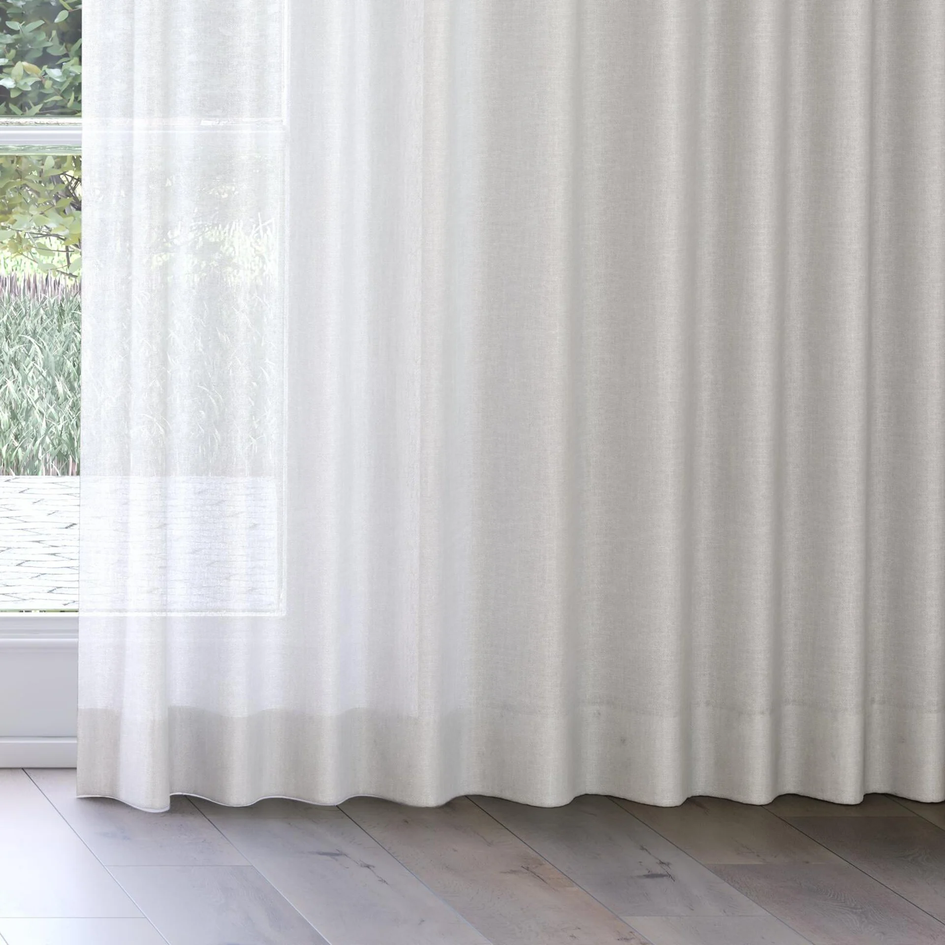 Bottom view of Lucidity Ecru, on curtain rail