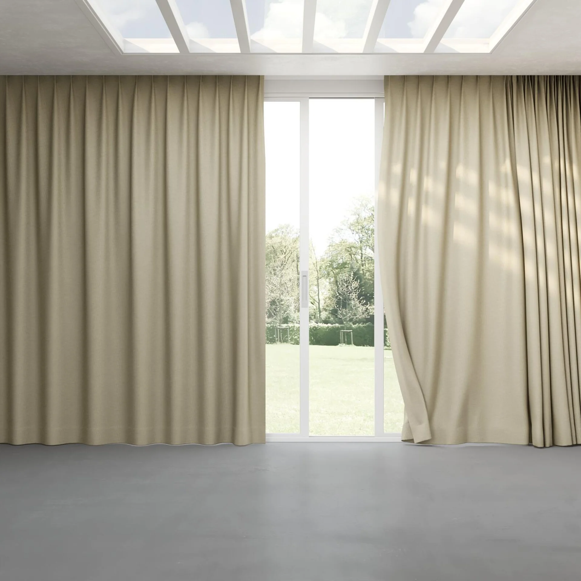 Full view of Casual Cement, pinch pleat