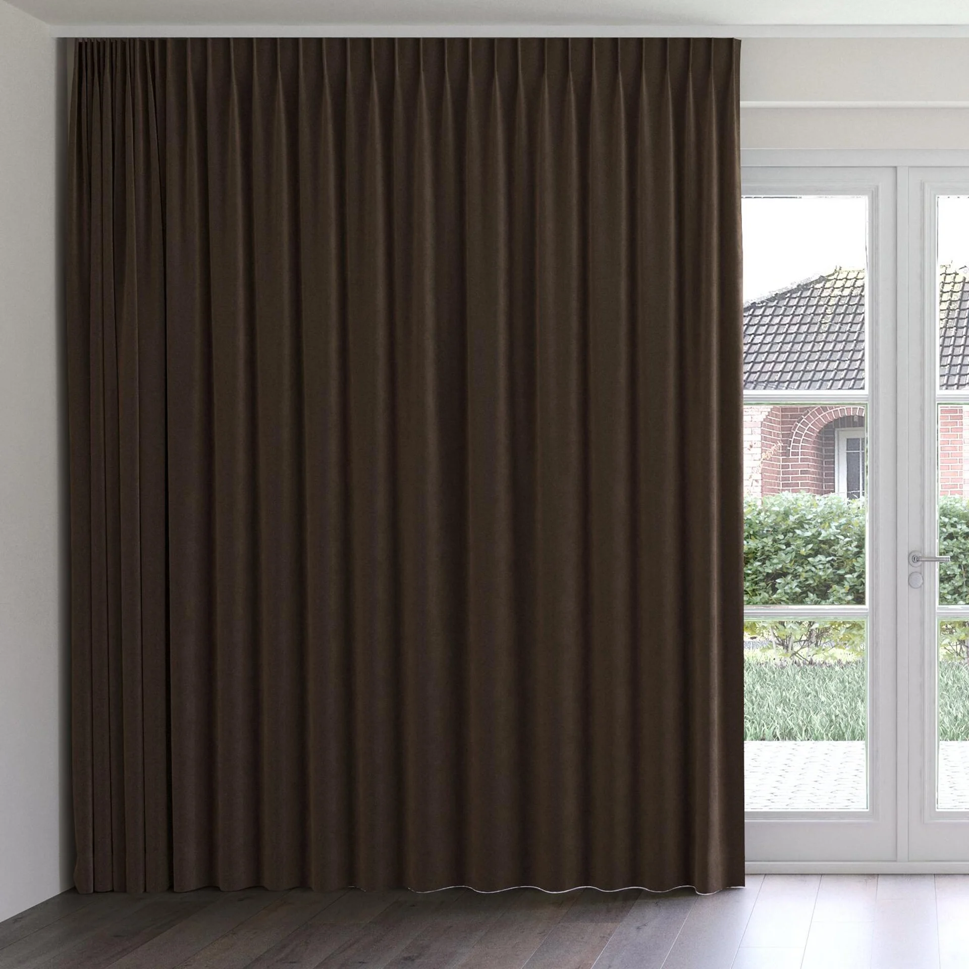 Front view of Vienna Truffle, on curtain rail
