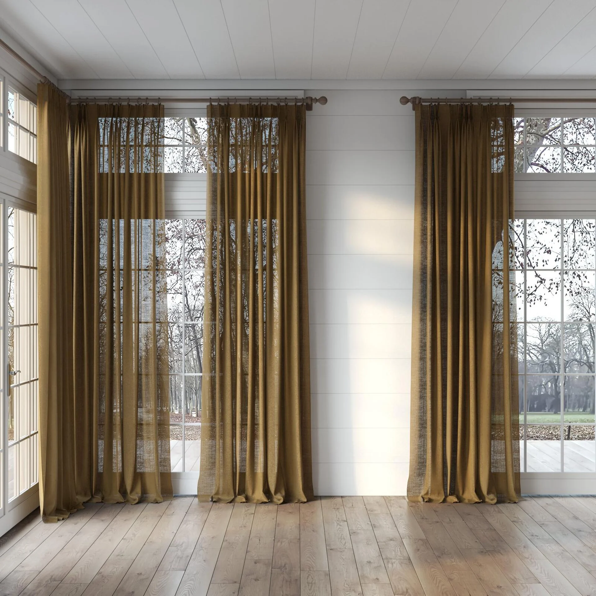 Full view of Element Ochre, puddled, on curtain rod