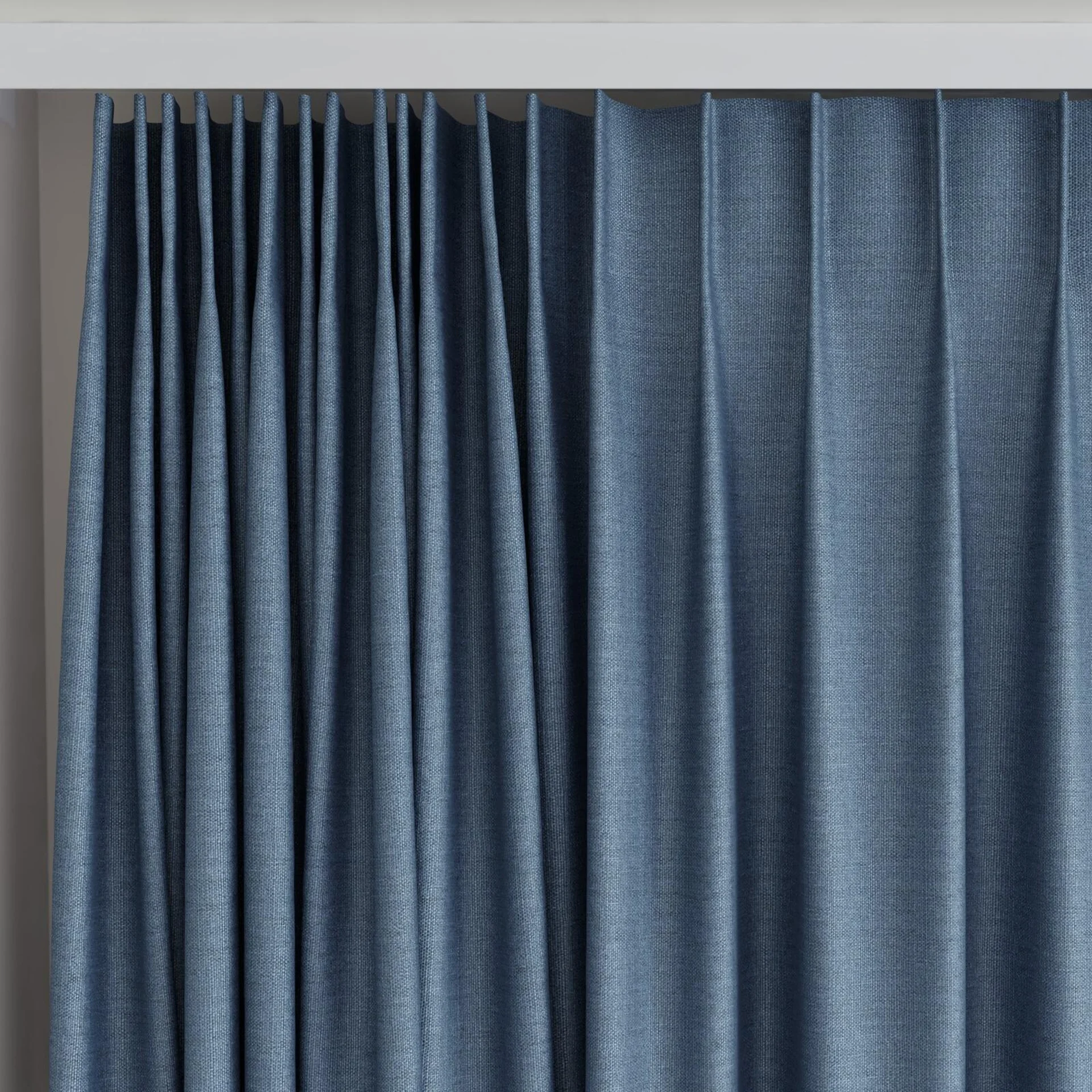 Top view of Linex Denim, on curtain rail