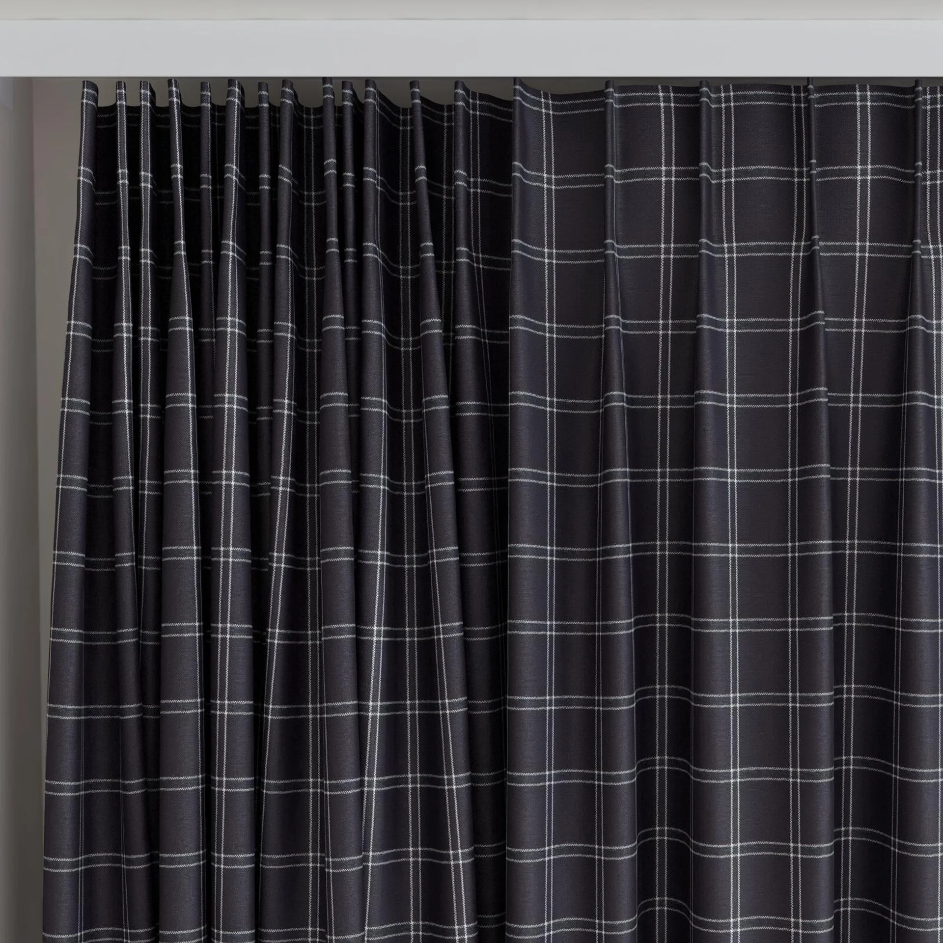Top view of Southport Black, on curtain rail