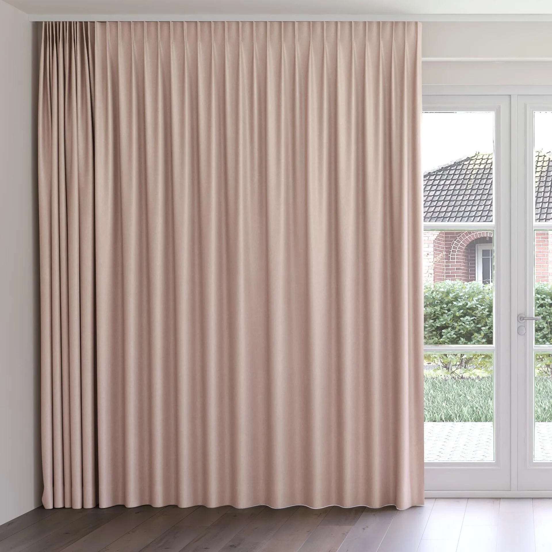 Front view of Glamour Petal, on curtain rail