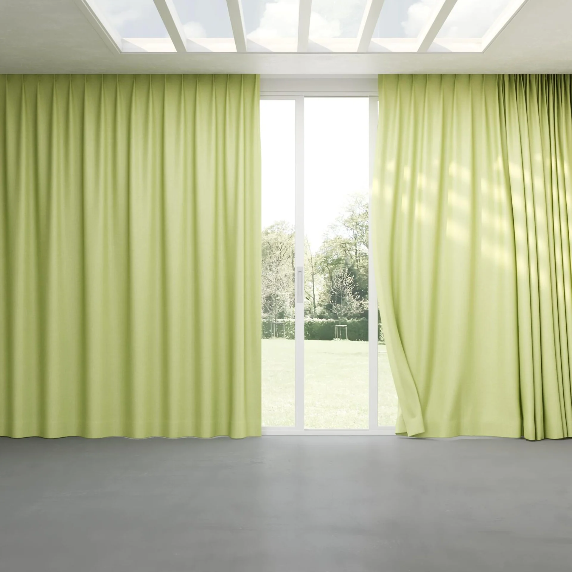 Full view of Cushy Lime, pinch pleat