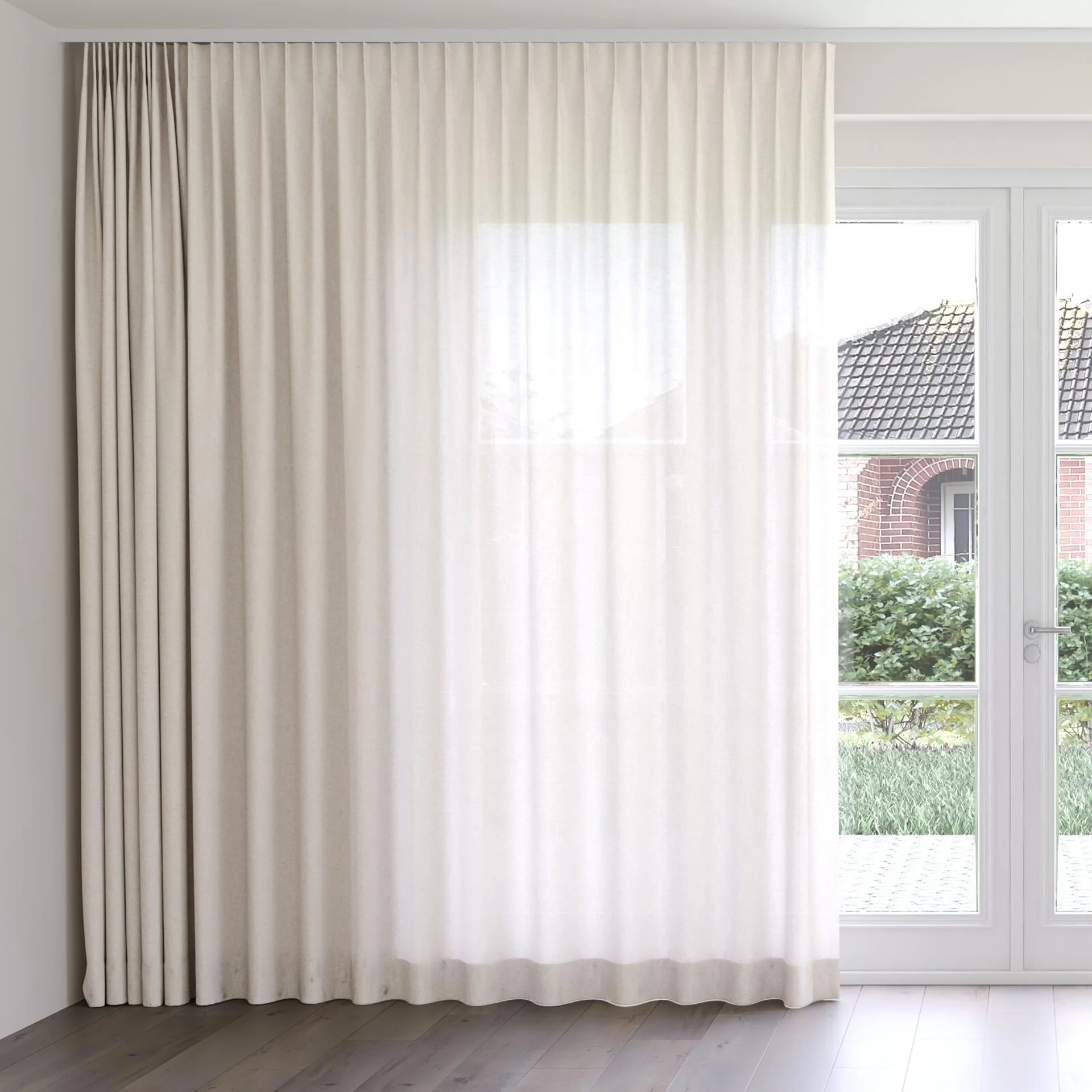 Front view of Envoy 2 Angora 320cm, on curtain rail