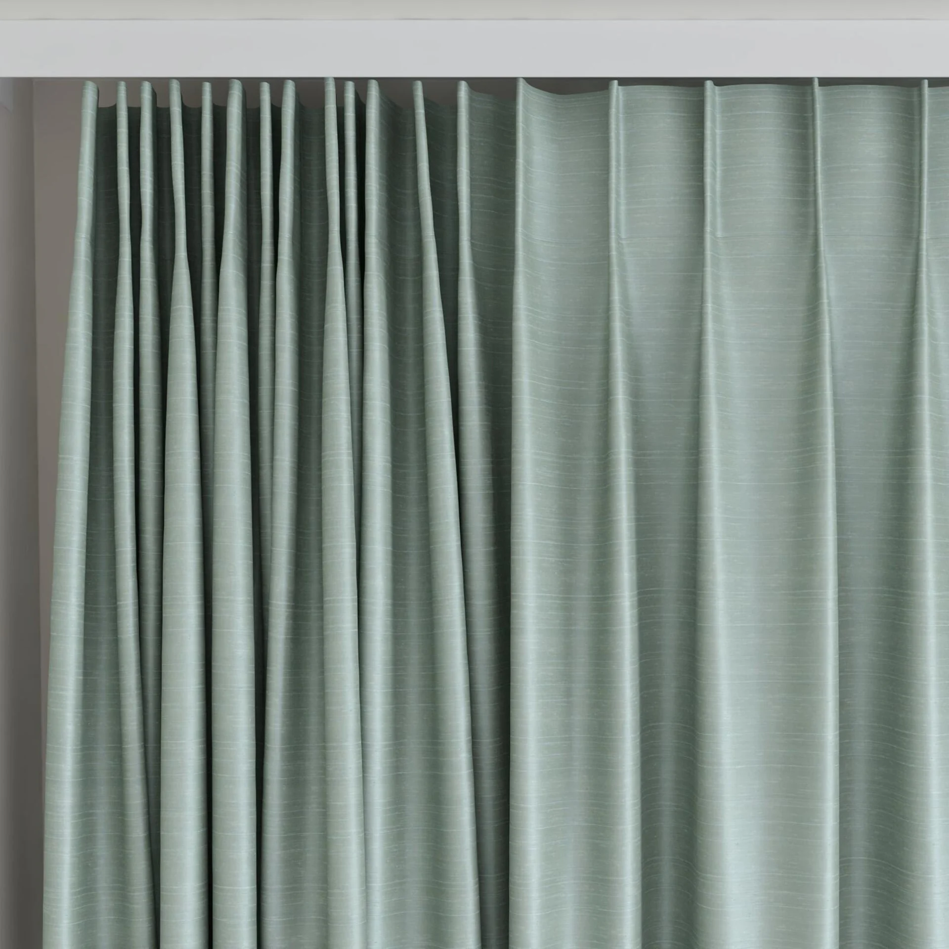 Top view of Silky Duckegg, on curtain rail
