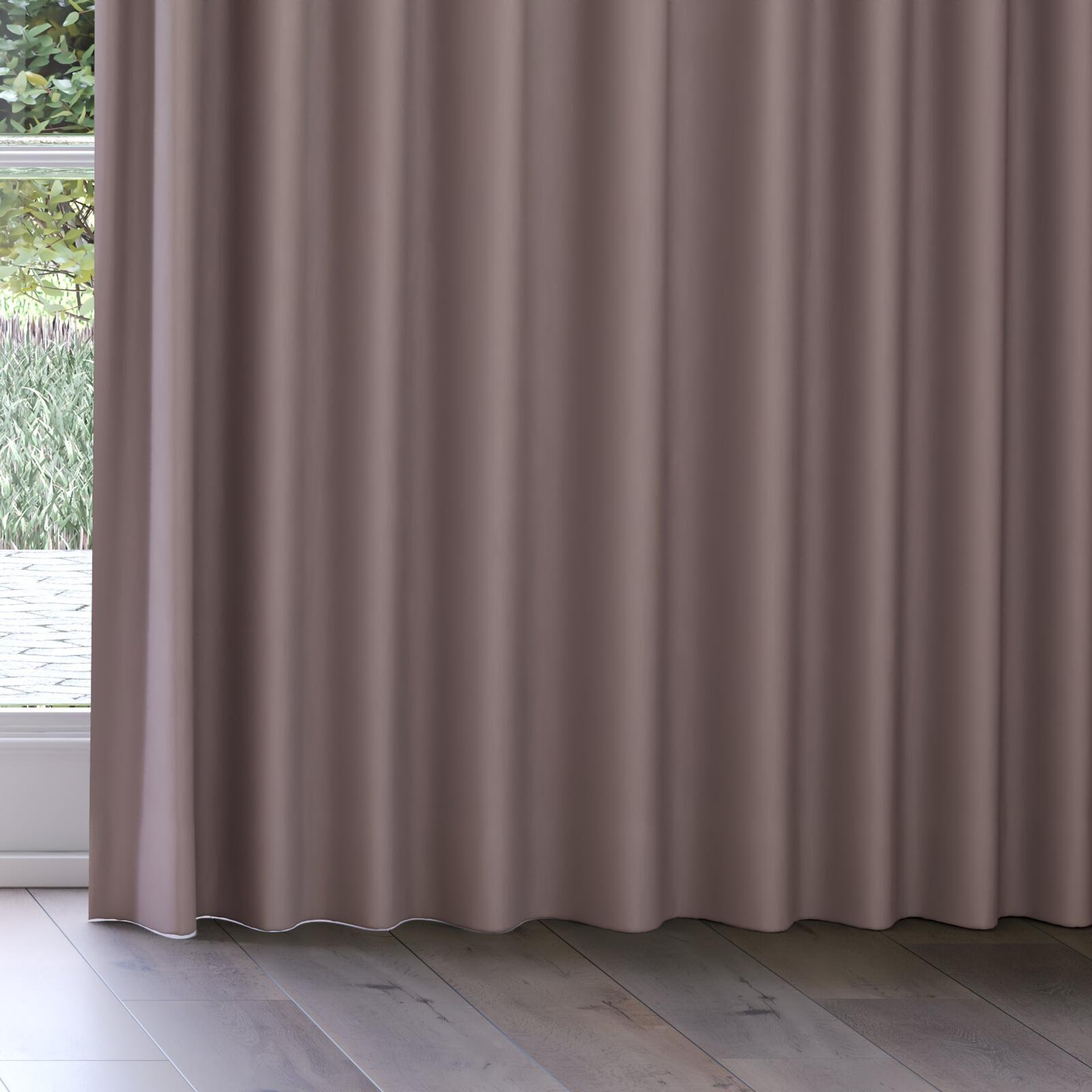Bottom view of Vela Taupe, on curtain rail
