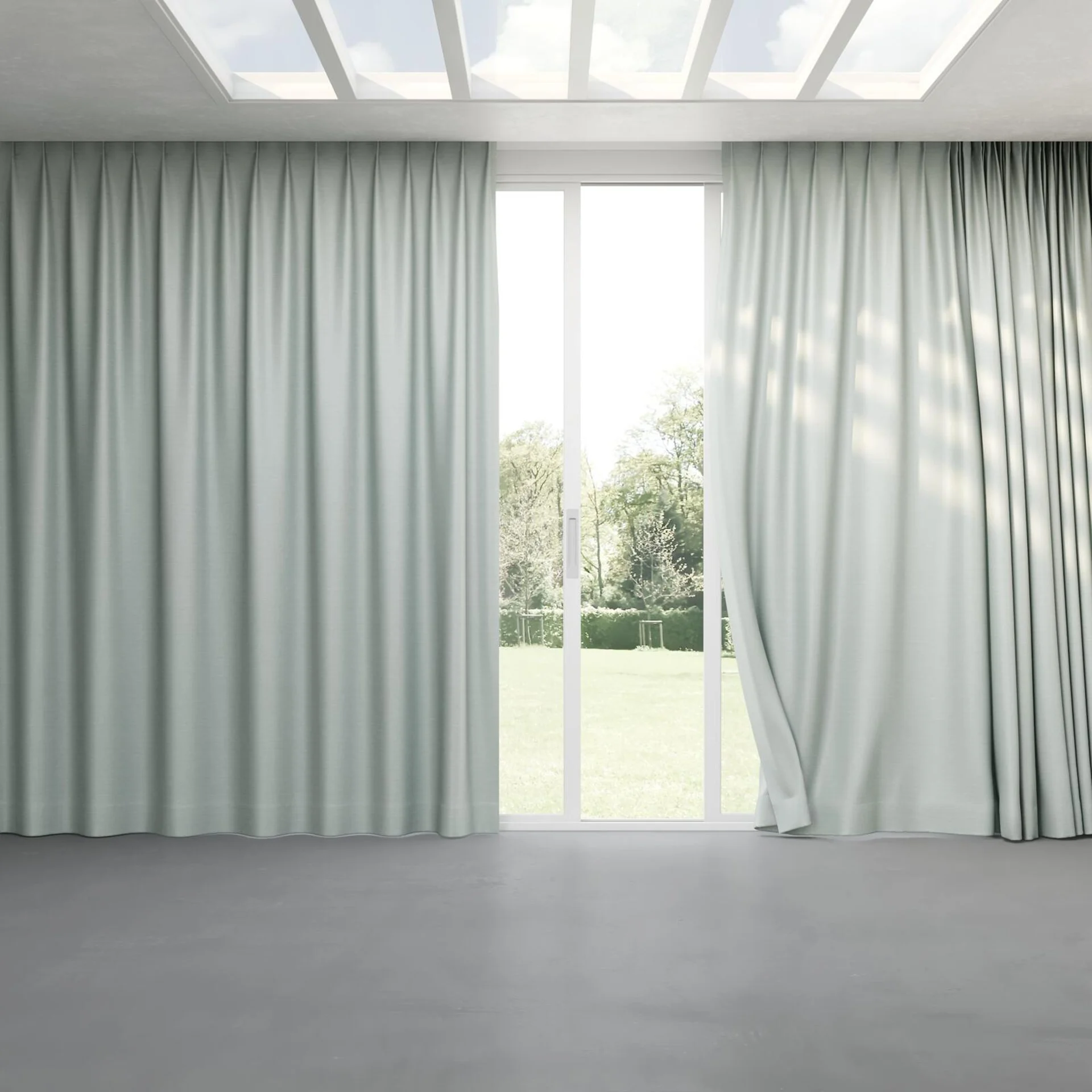 Full view of Silky Reef, pinch pleat