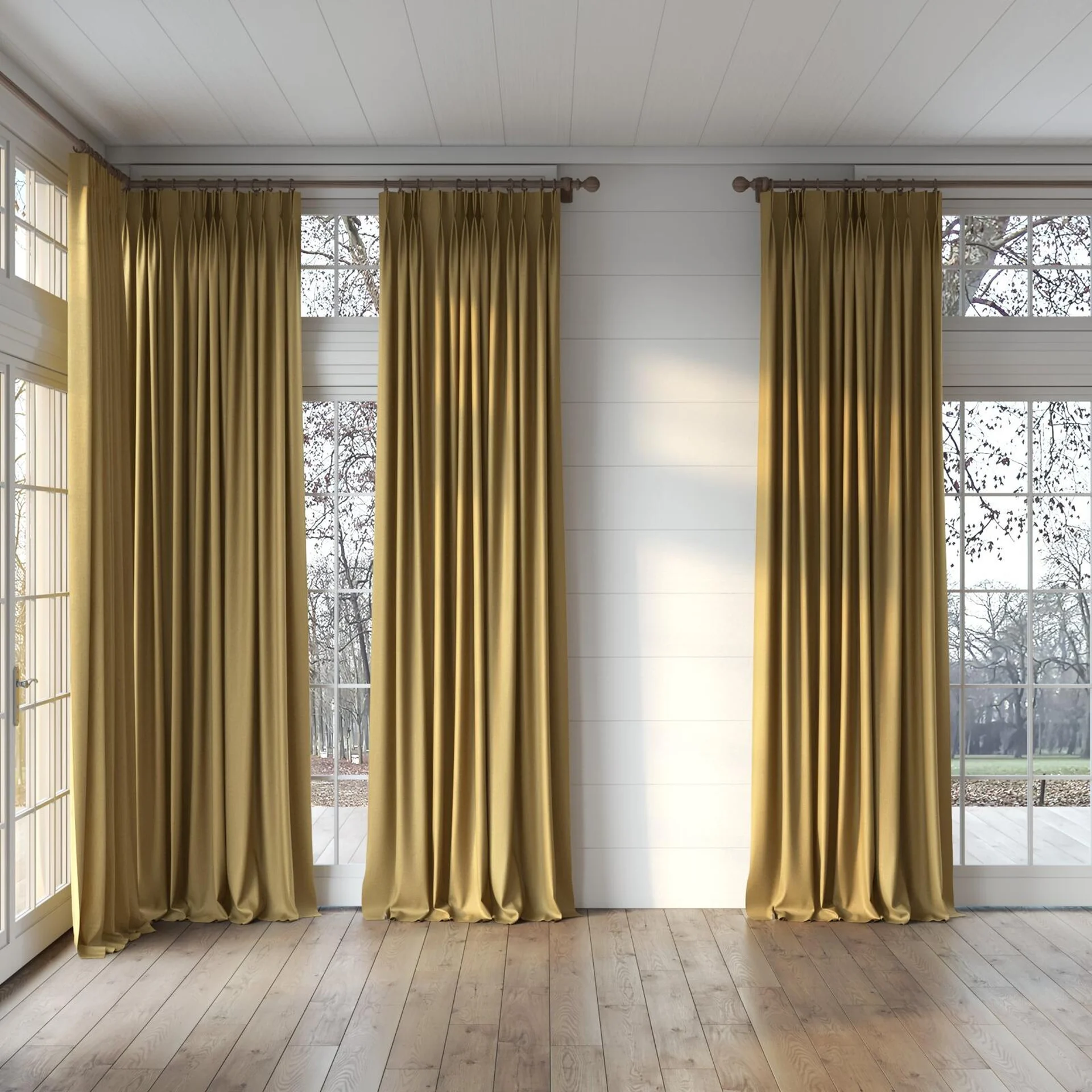 Full view of Excel Camel, puddled, on curtain rod
