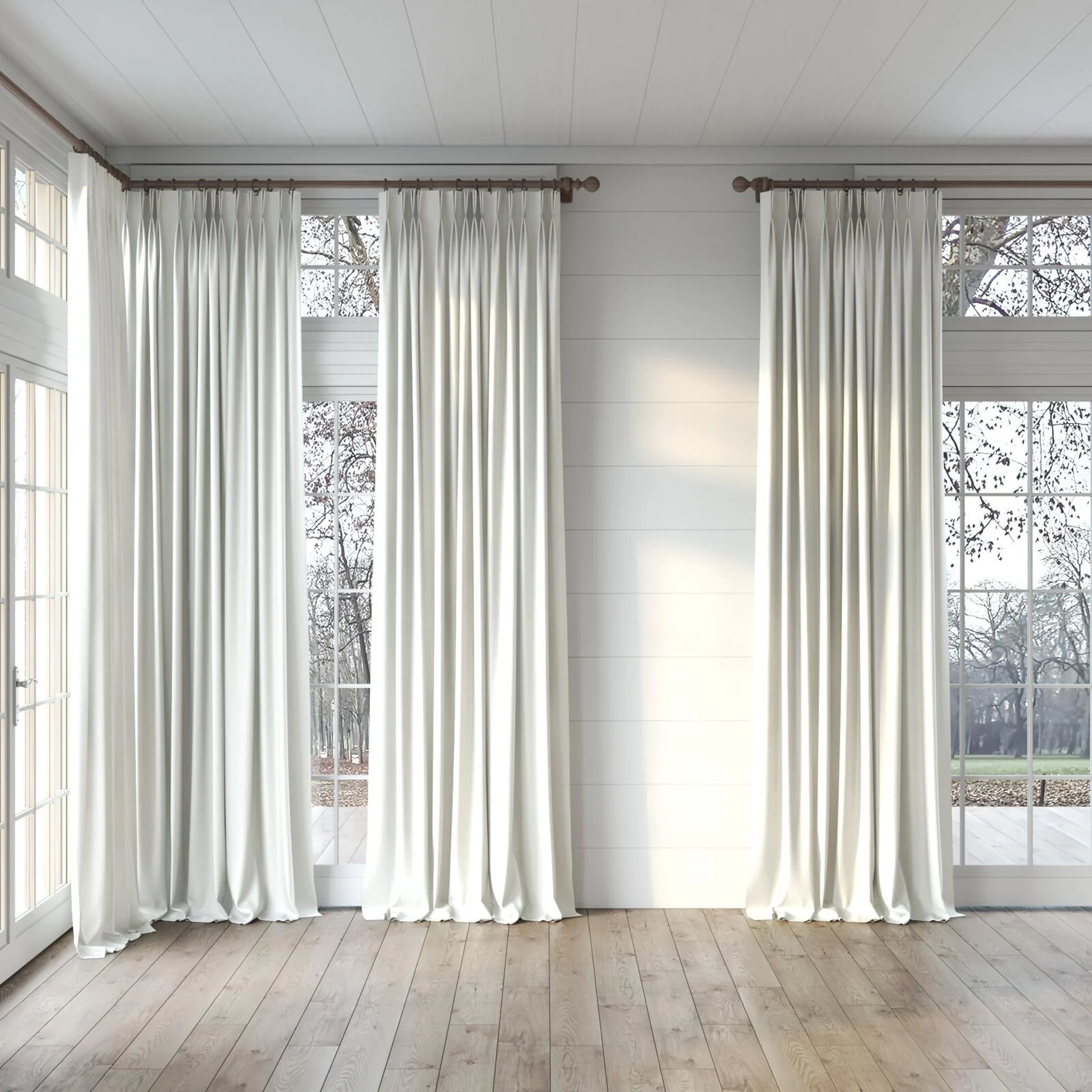 Full view of Saturn Cream, puddled, on curtain rod