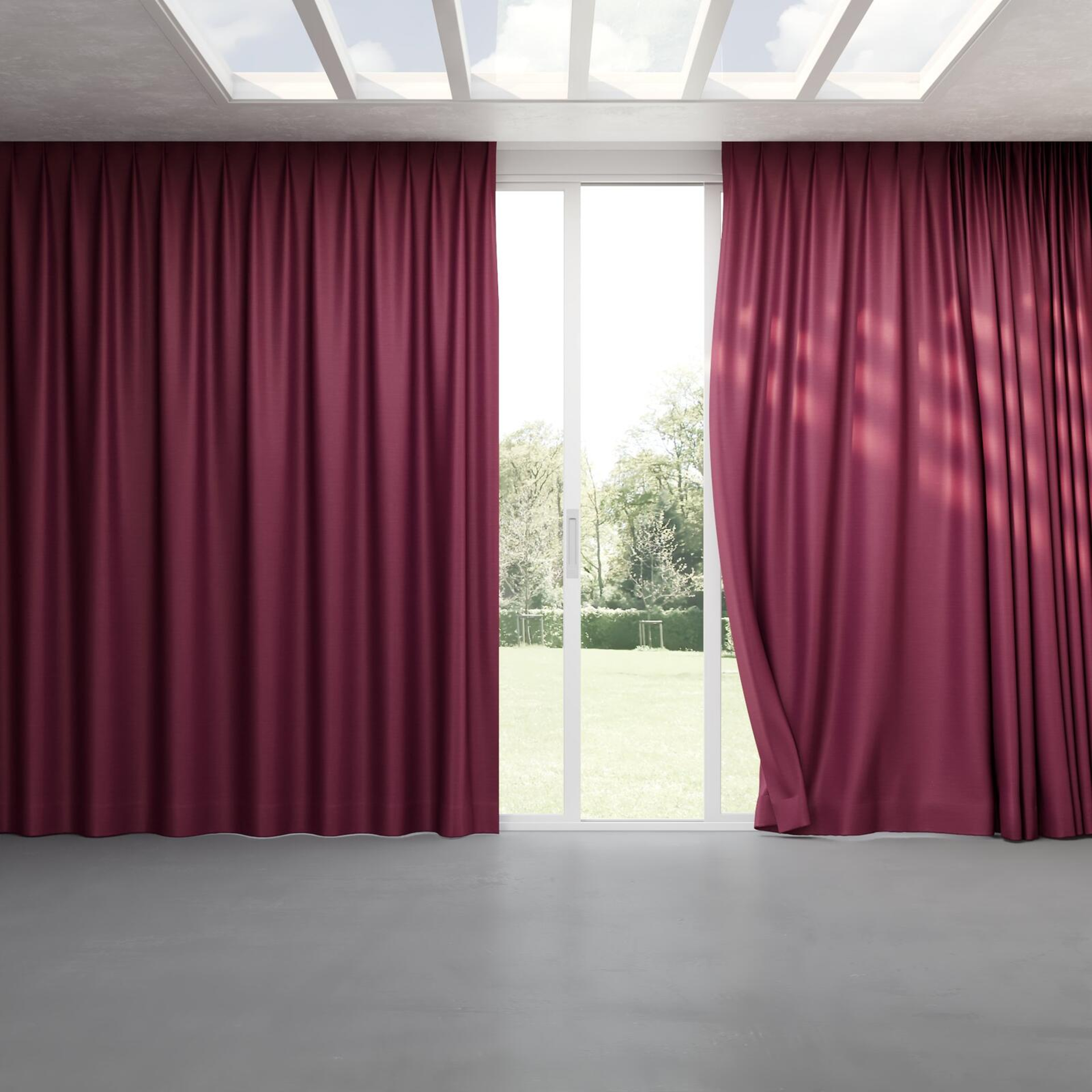 Full view of Silky Plum, pinch pleat