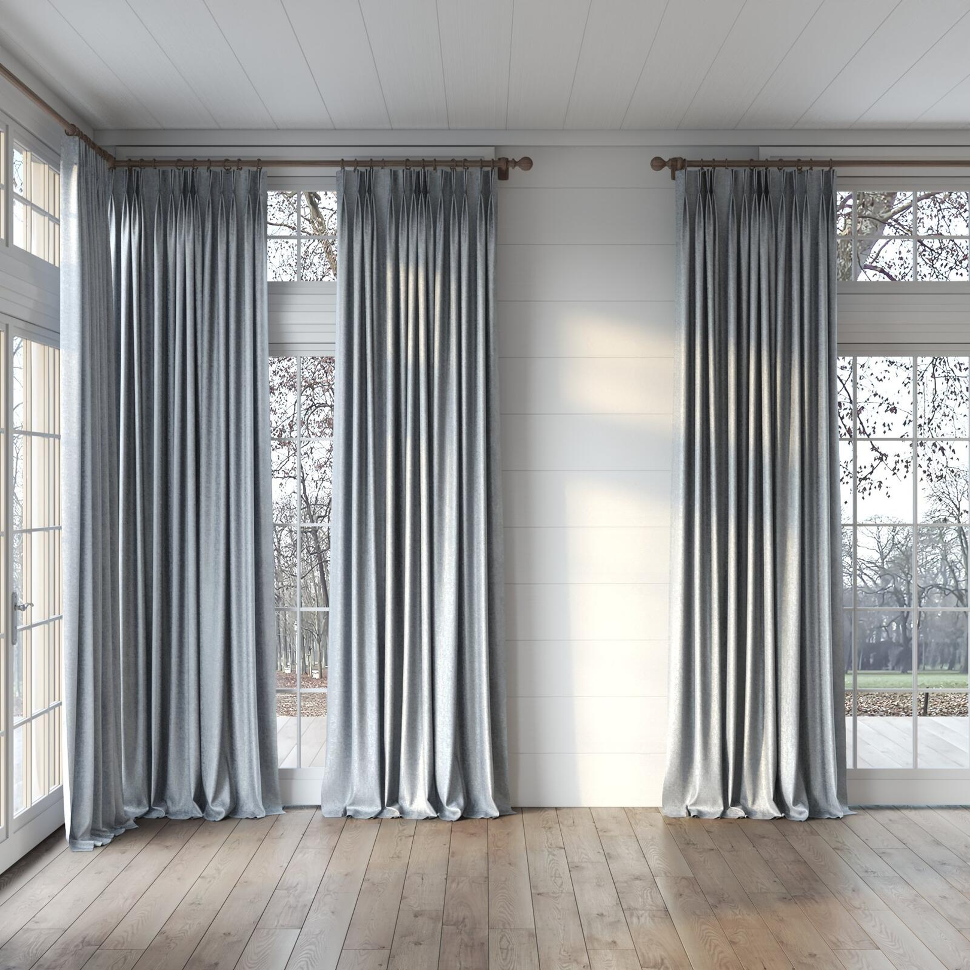 Full view of Hug Spa, puddled, on curtain rod