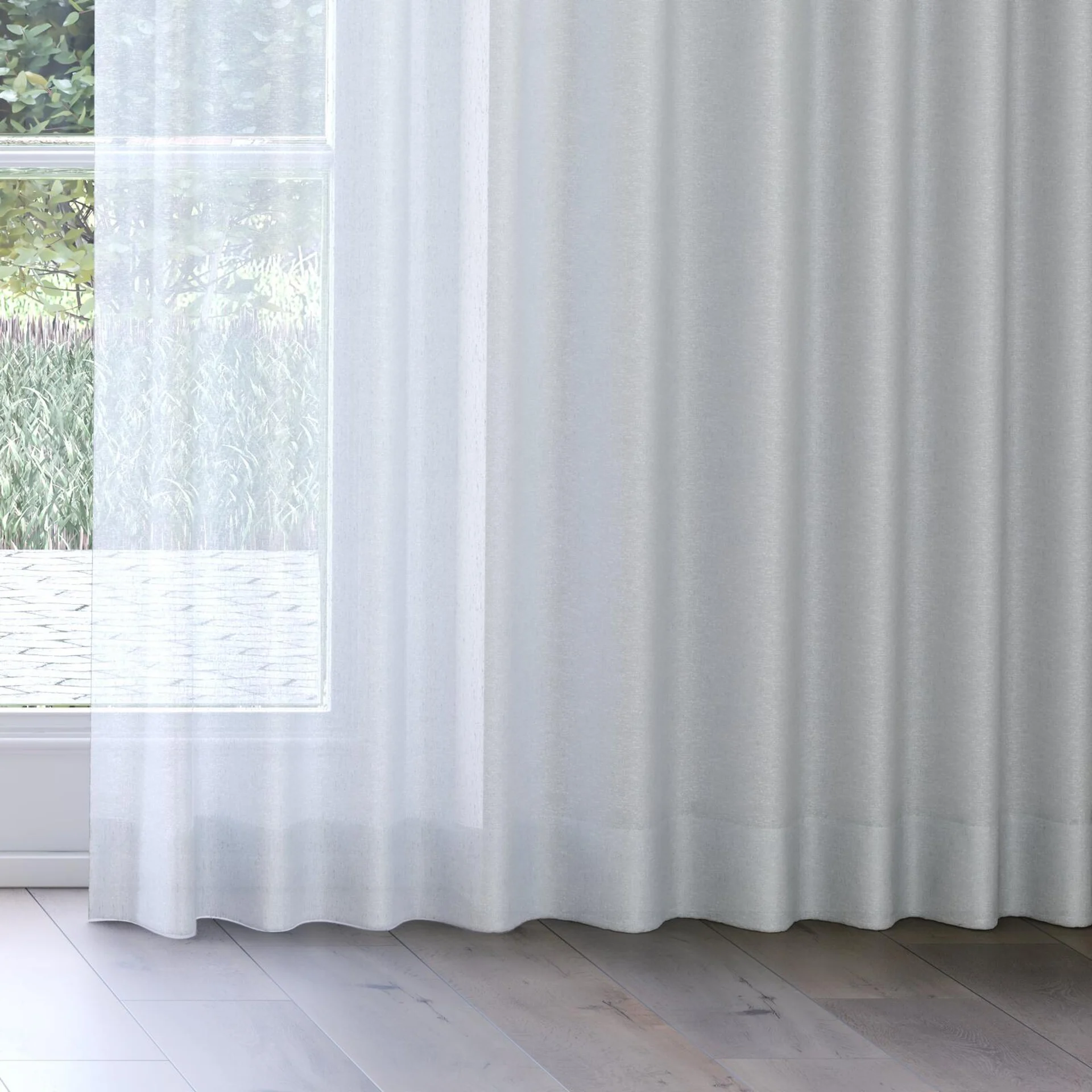 Bottom view of Sencha Mist, on curtain rail