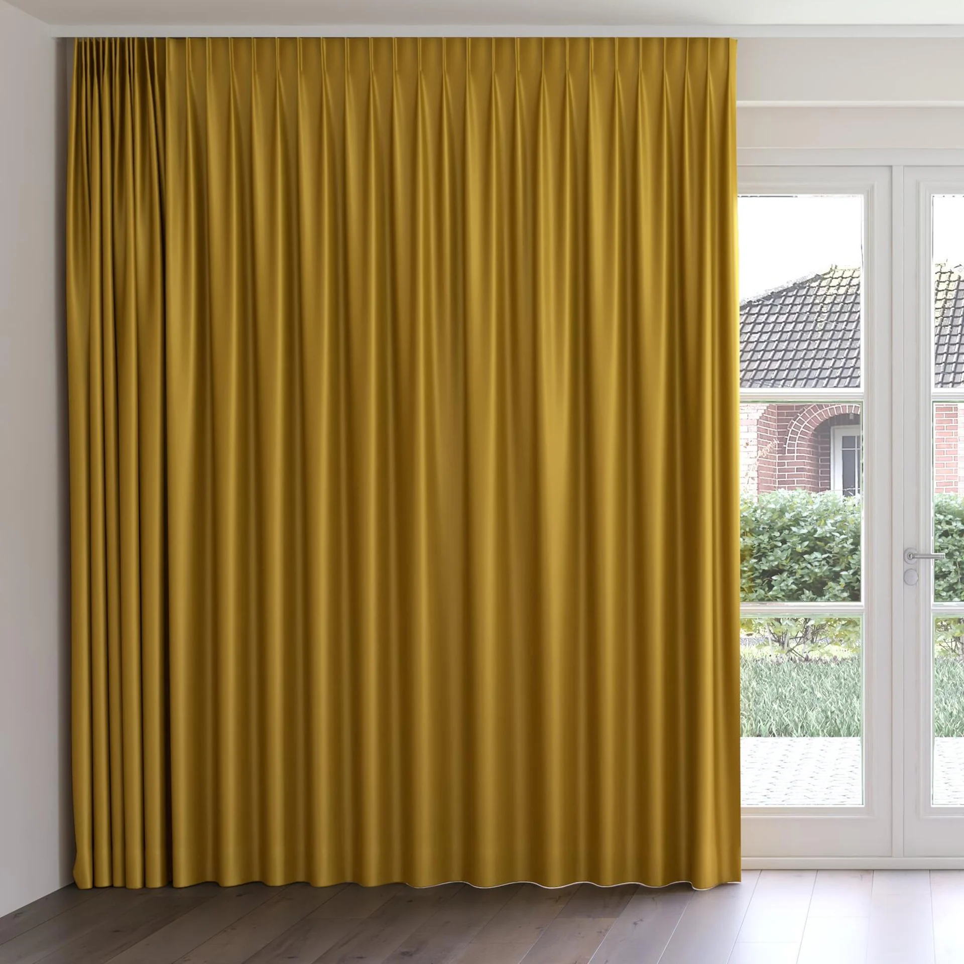 Front view of Sleek Artisan, on curtain rail