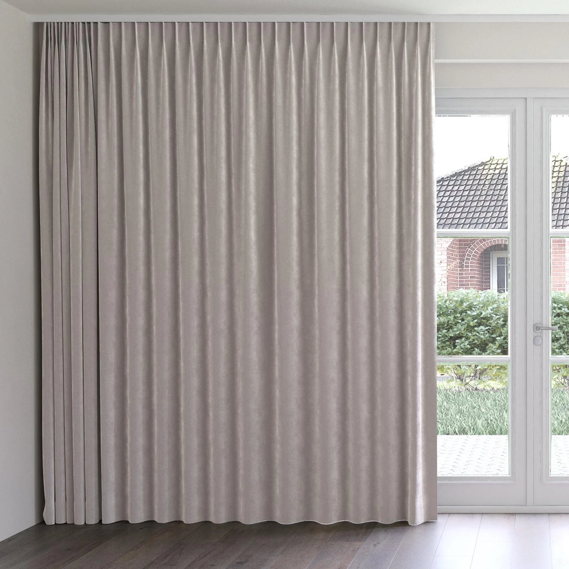 Front view of Lux Velvet Aluminium 8701, on curtain rail