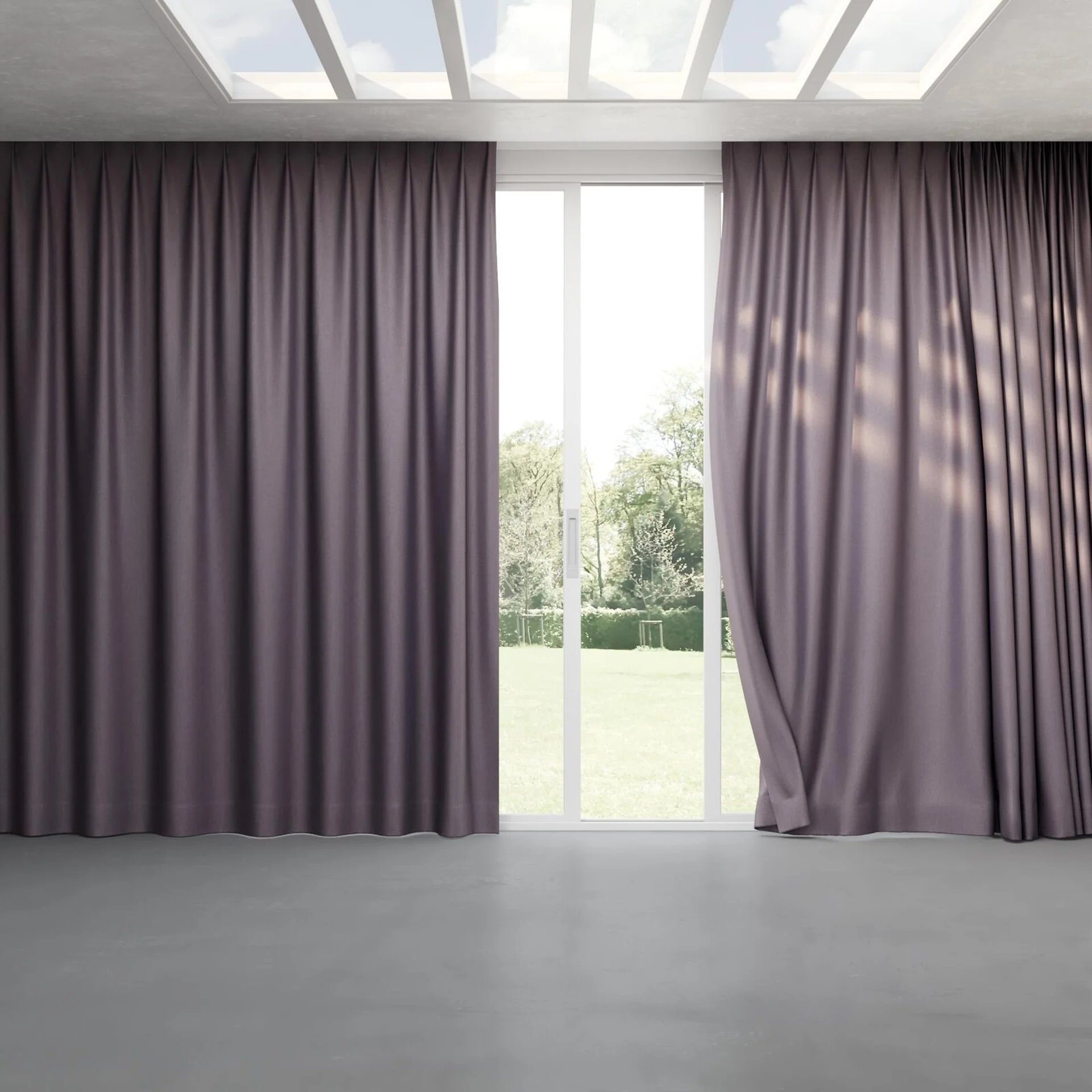 Full view of Tonga Plum, pinch pleat