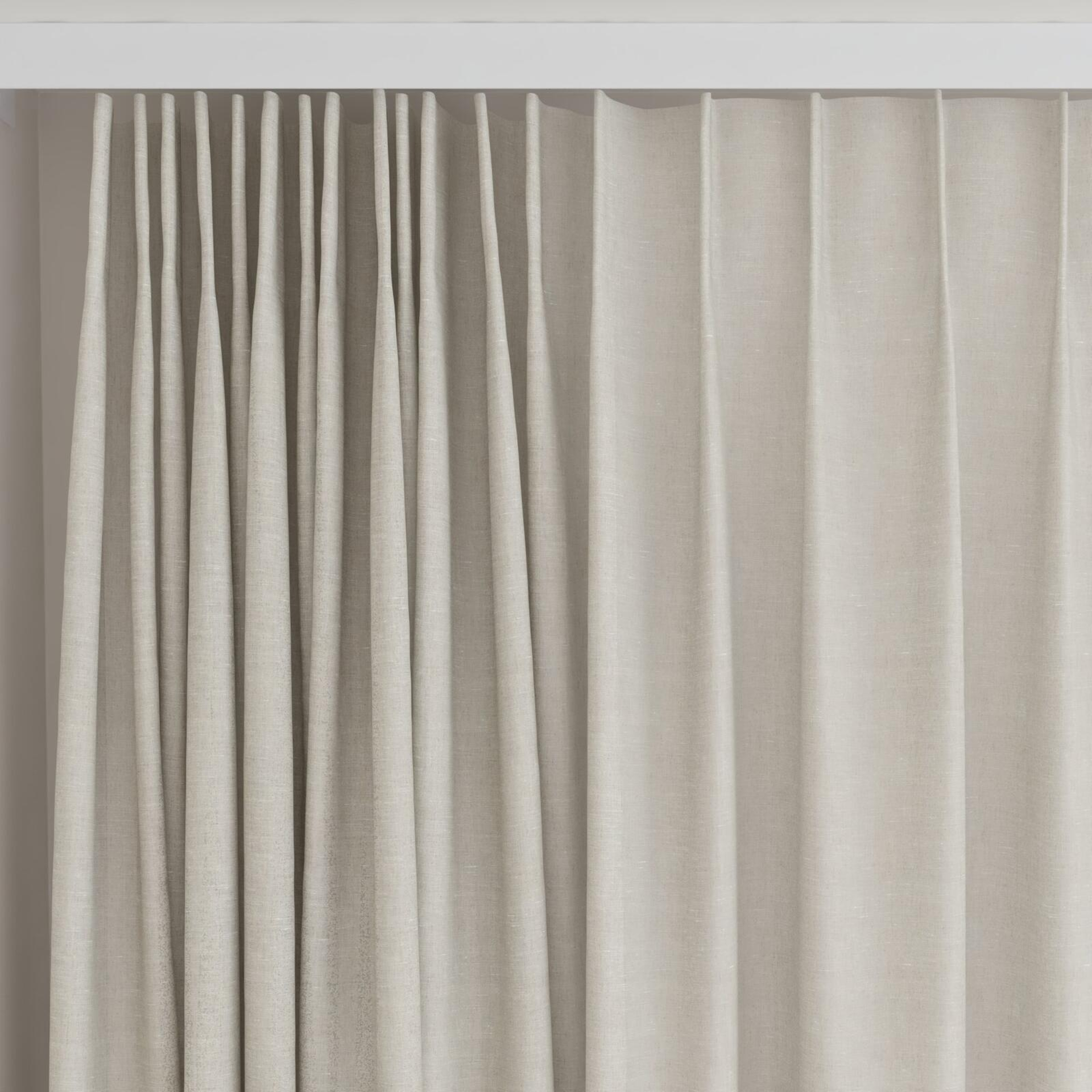 Top view of Gesso Lino Linen, on curtain rail