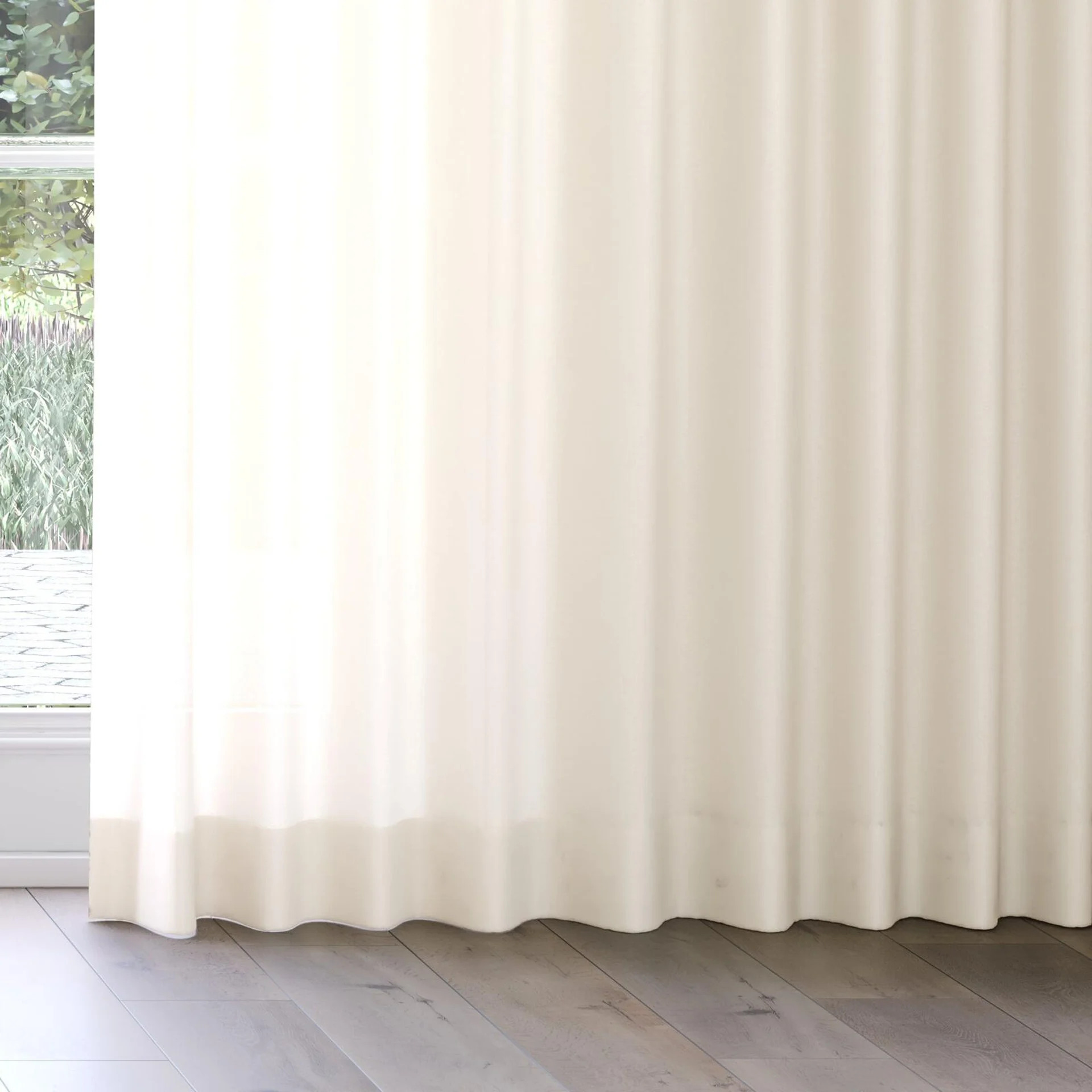 Bottom view of Kite Beige, on curtain rail