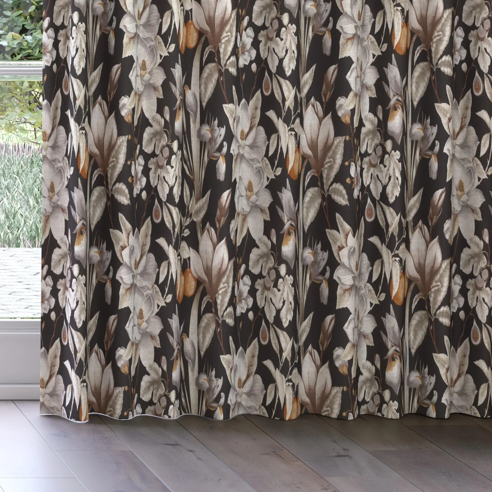 Bottom view of Botanist Sepia, on curtain rail