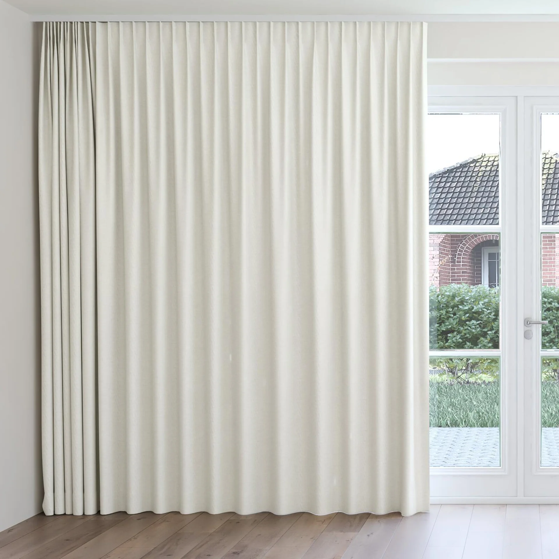 Front view of Casual Ivory, on curtain rail
