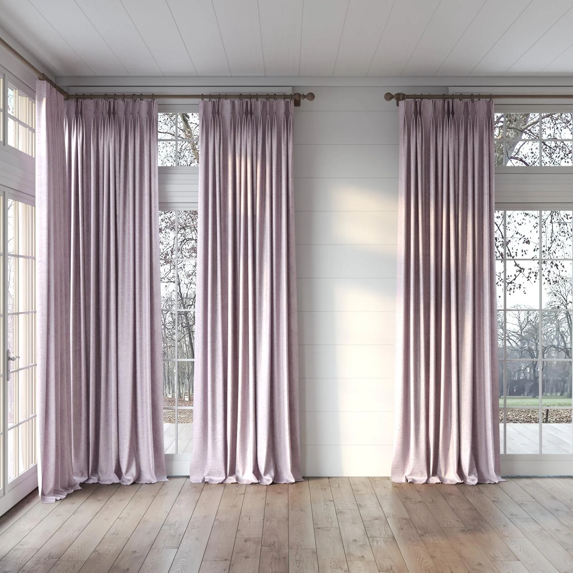 Full view of Hug Orchid, puddled, on curtain rod