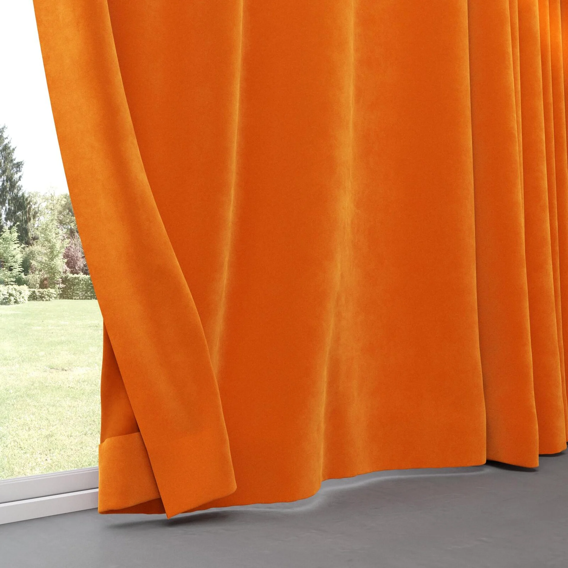 Bottom view of Lux Velvet Orange 8906, pinch pleat