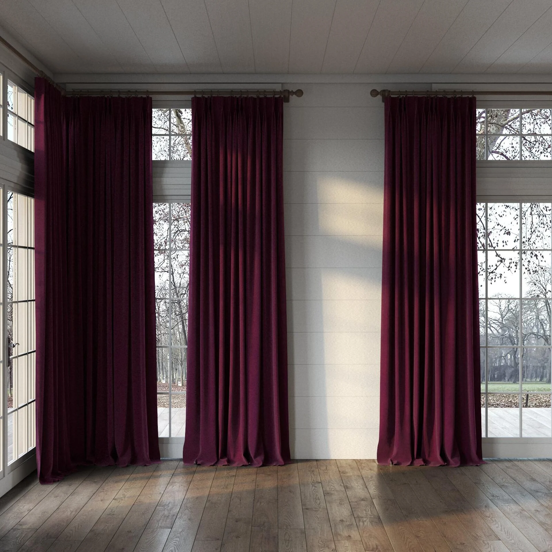 Full view of Vienna Empire, puddled, on curtain rod