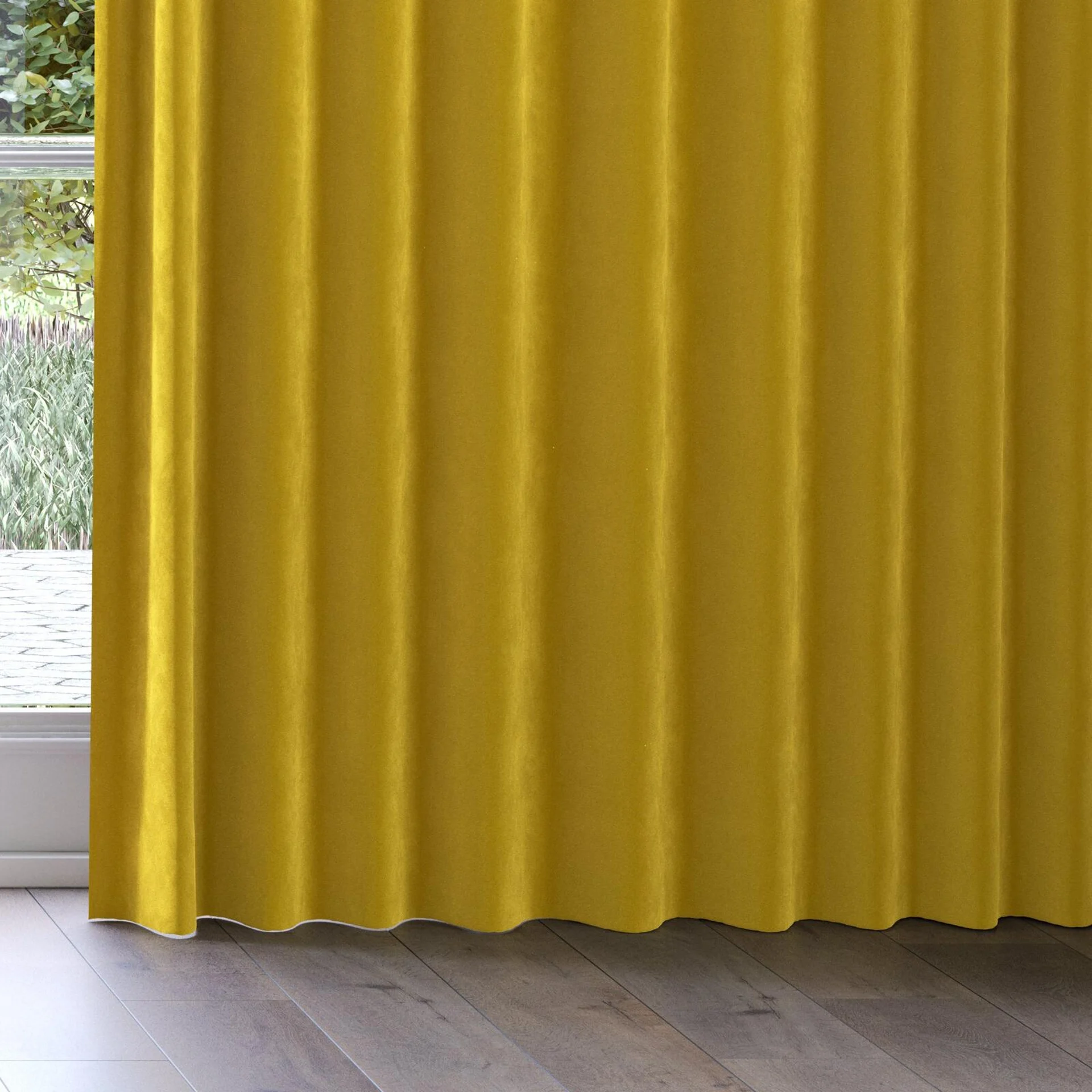 Bottom view of Lux Velvet Honey 8206, on curtain rail