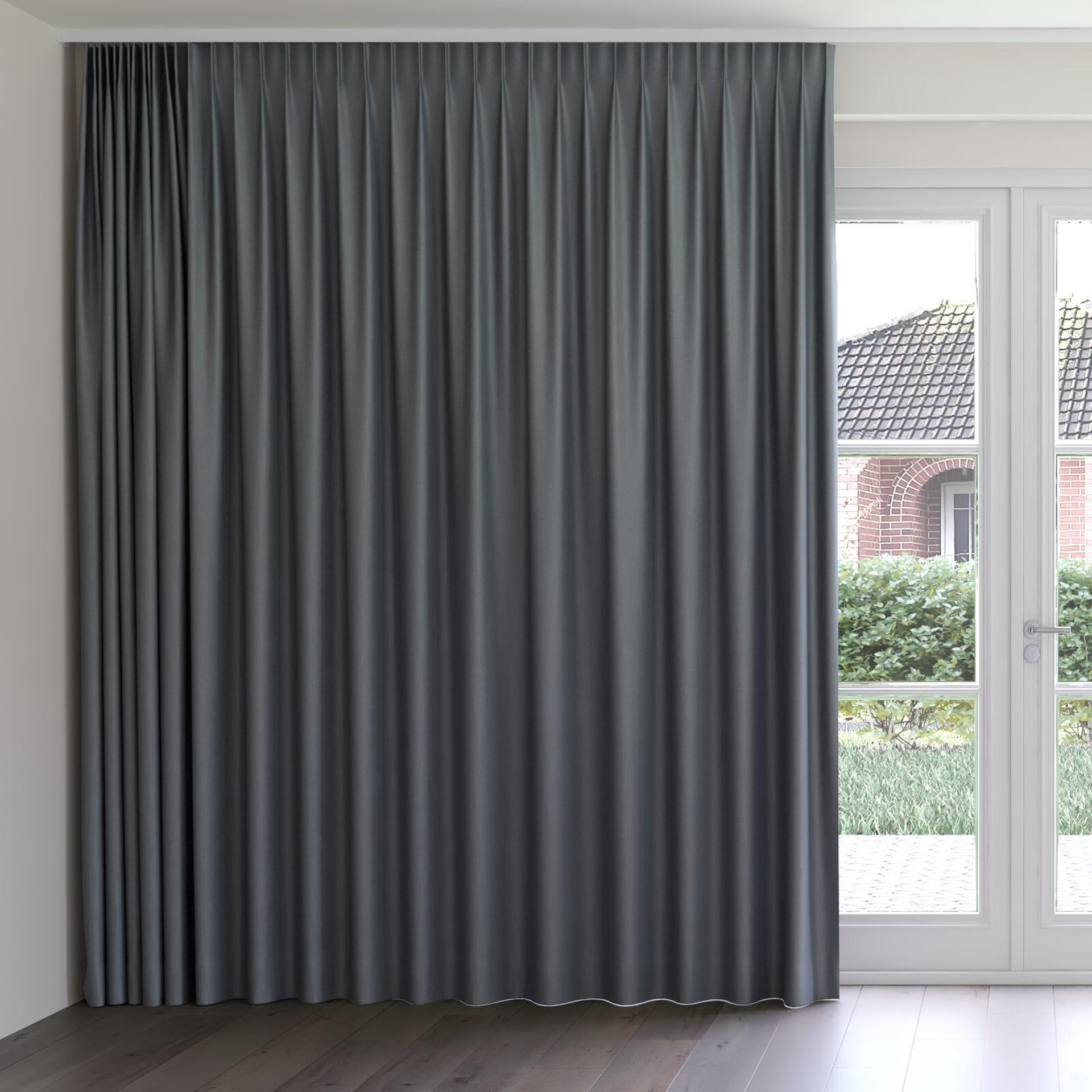 Front view of Grove Charcoal, on curtain rail
