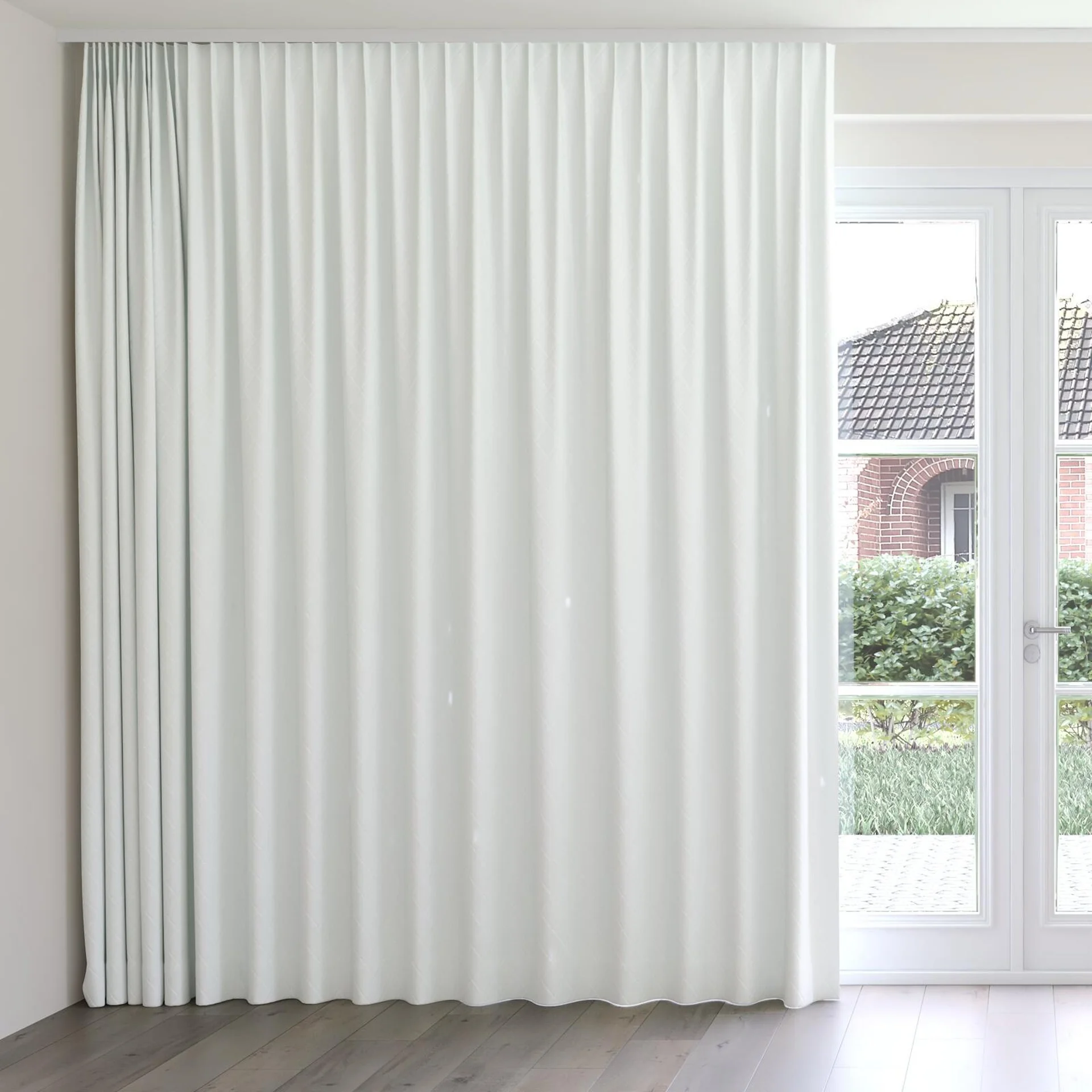 Front view of Pantheon Snow, on curtain rail