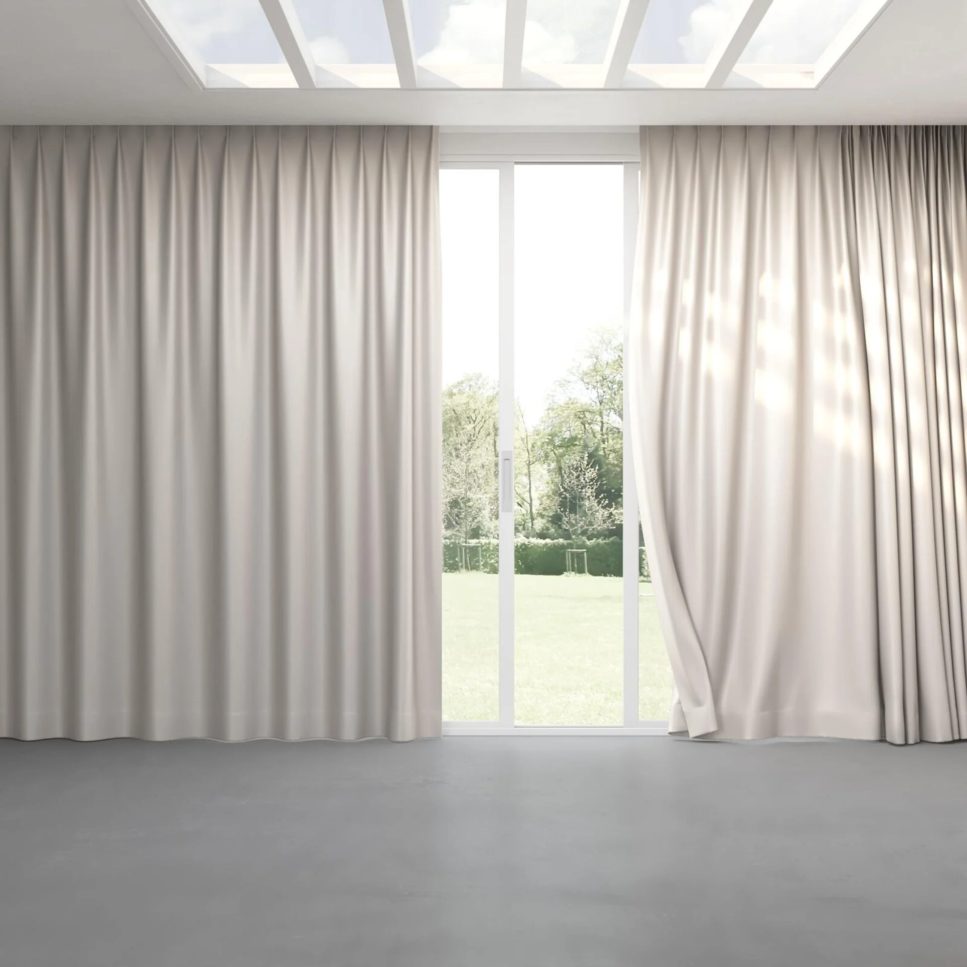 Full view of Sleek Crystal, pinch pleat