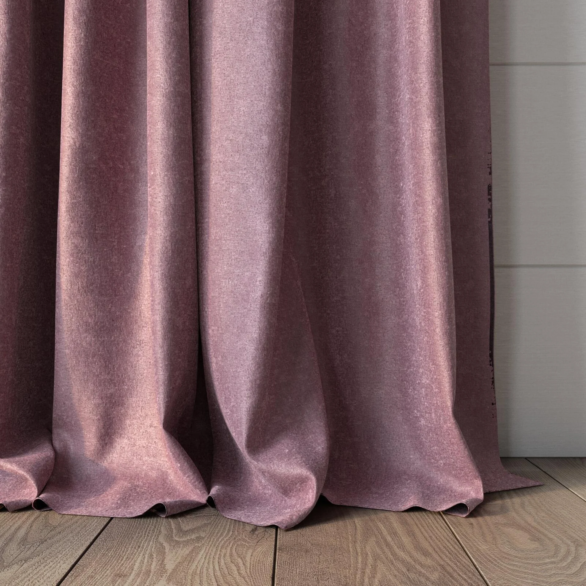 Bottom view of Brigadier Boudoir, puddled, on curtain rod
