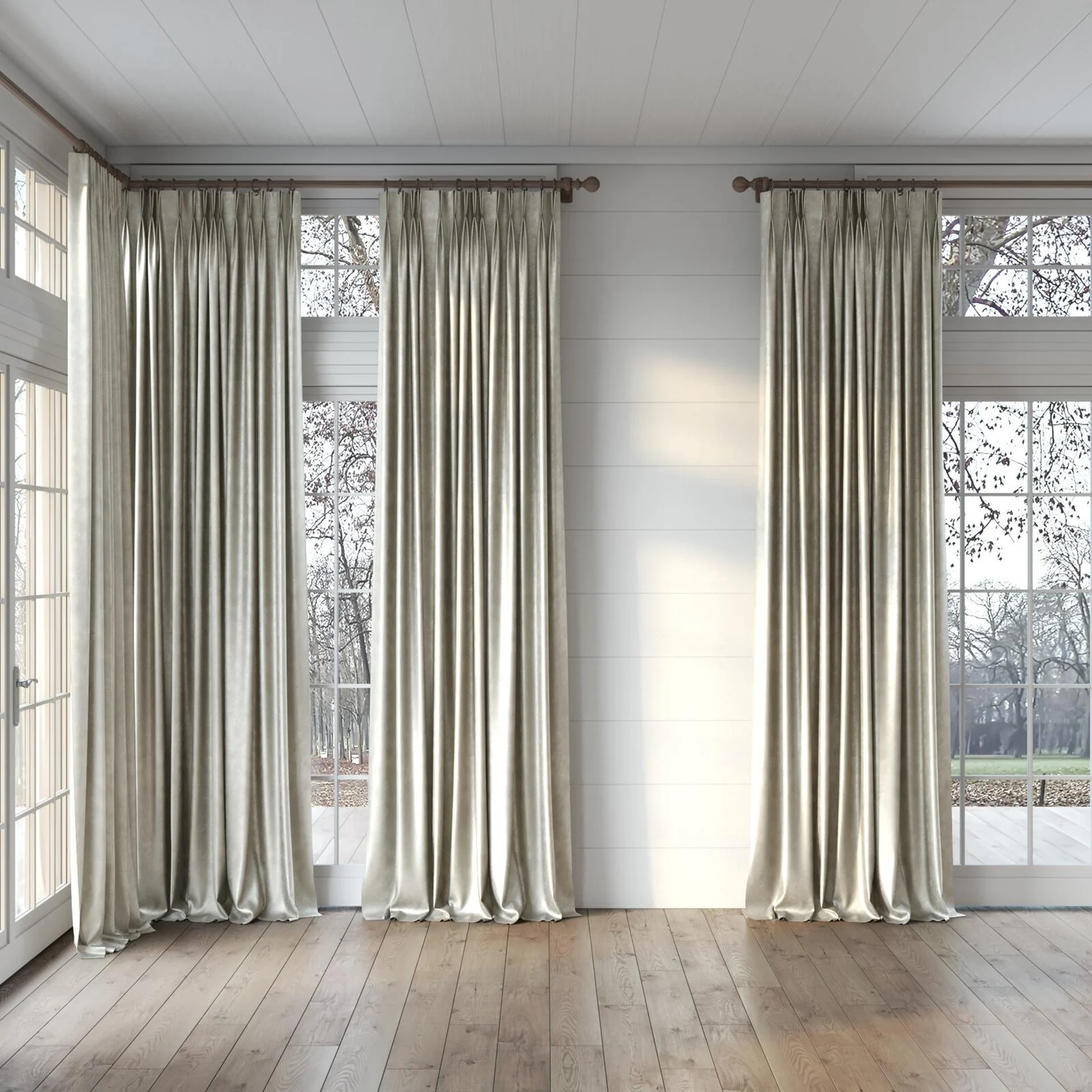 Full view of Fizz Zinc, puddled, on curtain rod