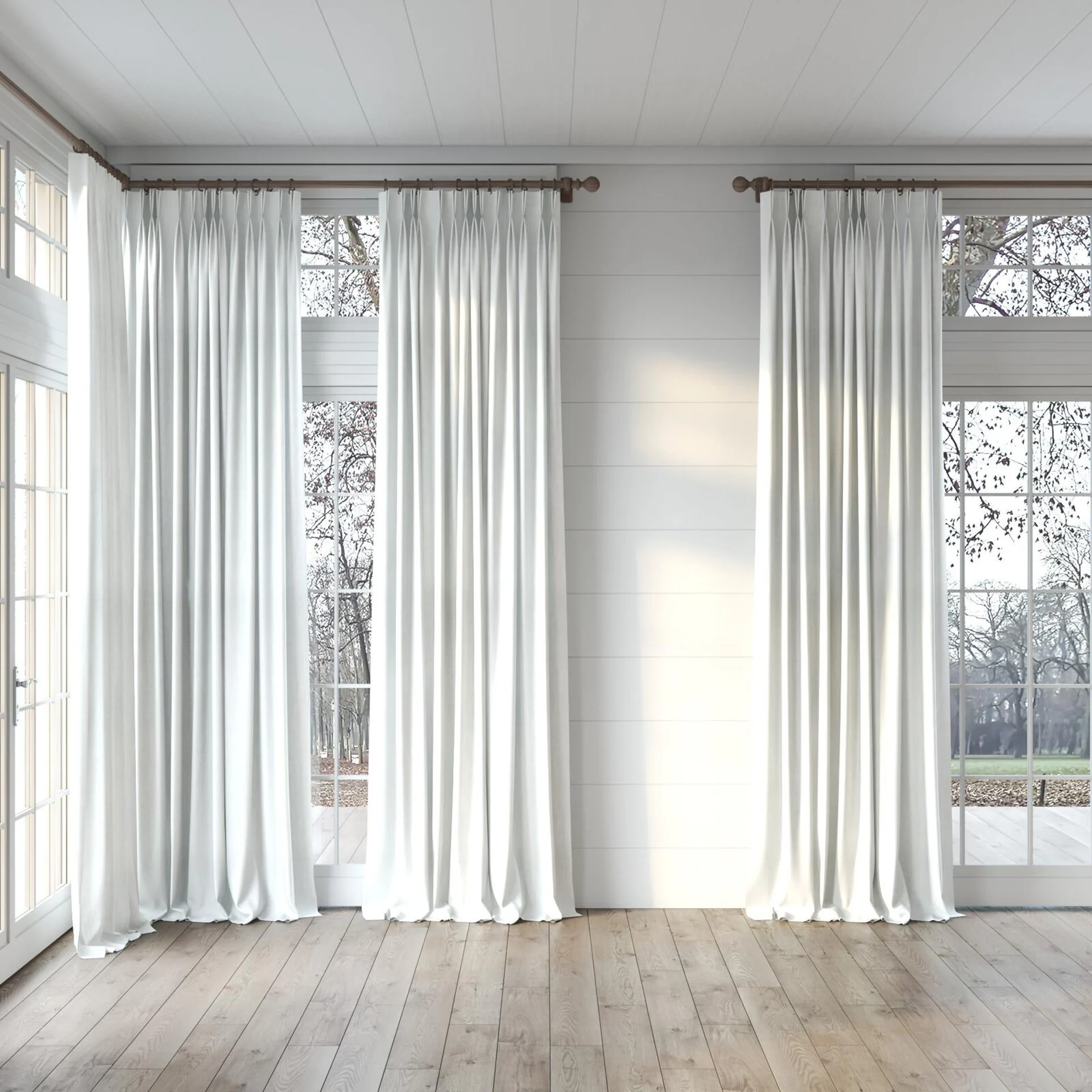 Full view of Lexicon Angora, puddled, on curtain rod